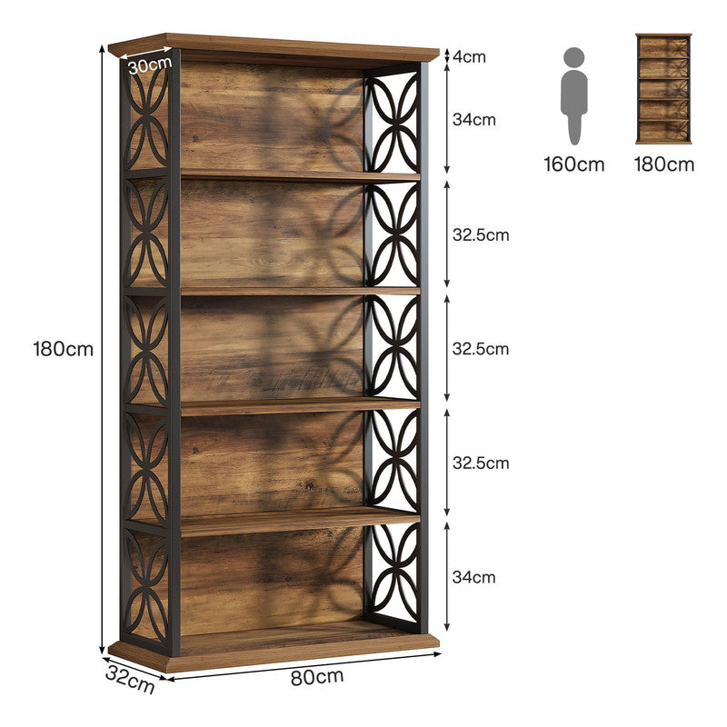 Industrielles 6-Fach-Bücherregal – 71" Hohes Bücherdisplay mit Metallrahmen