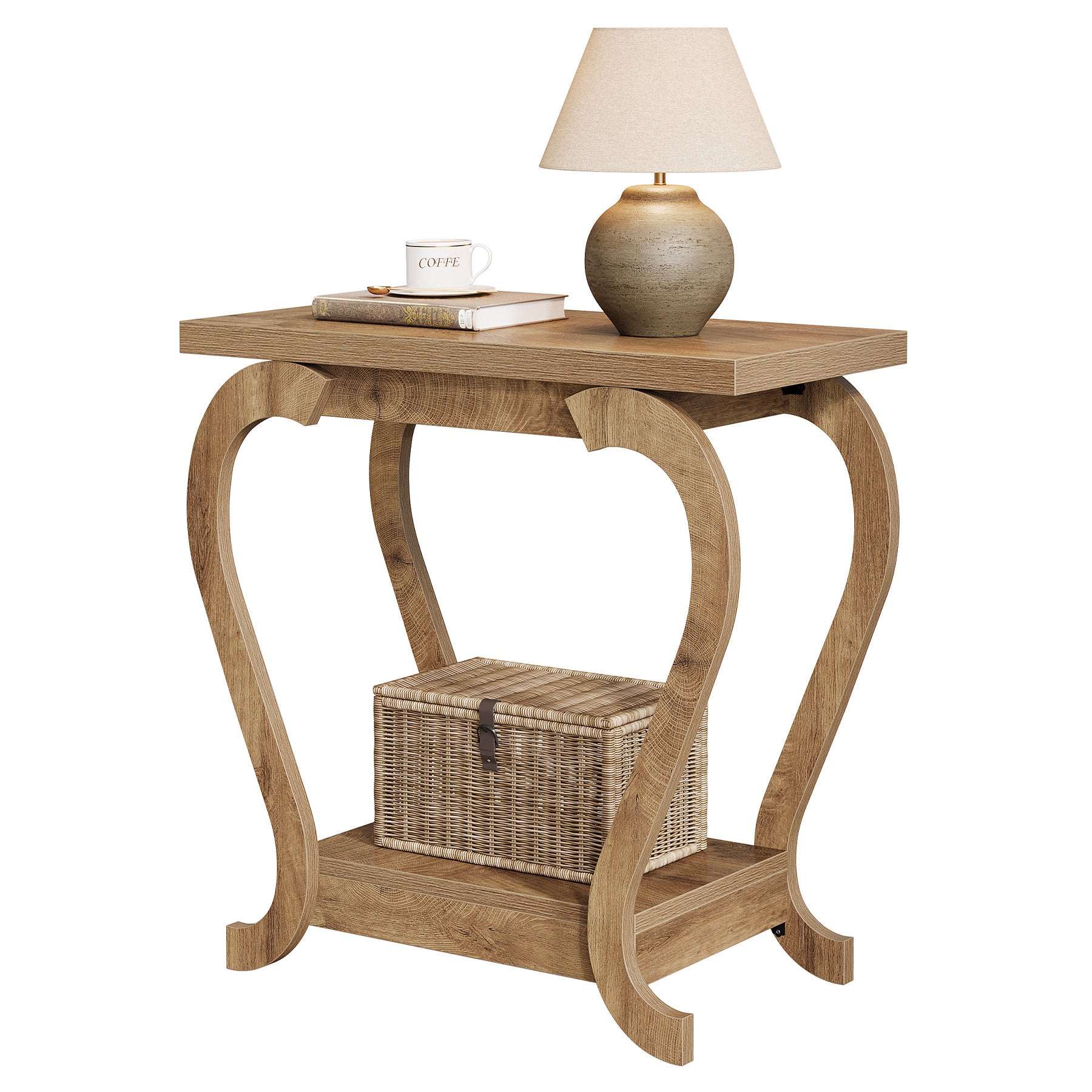 Tribesigns schmaler Beistelltisch mit Ablage, 2-stufiger Endtisch für kleine Räume, Nachttisch platzsparend