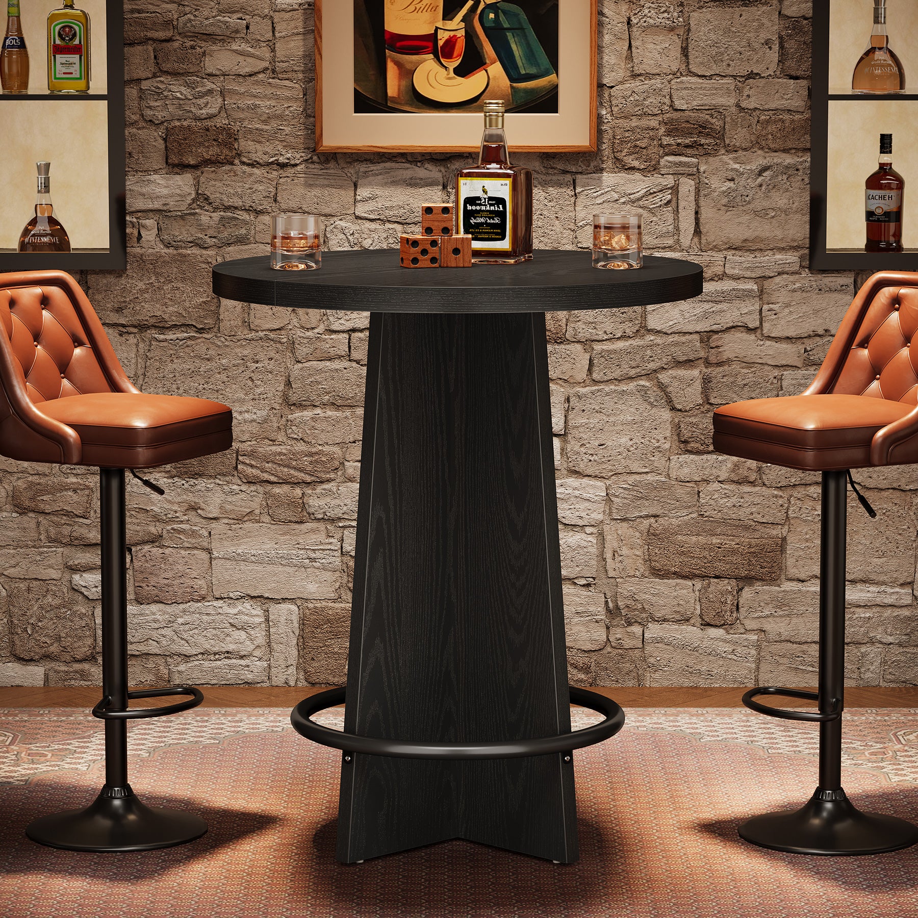 Runder Bartisch 95 cm hoch, Bistrotisch aus Holz mit Metall-Fußstütze
