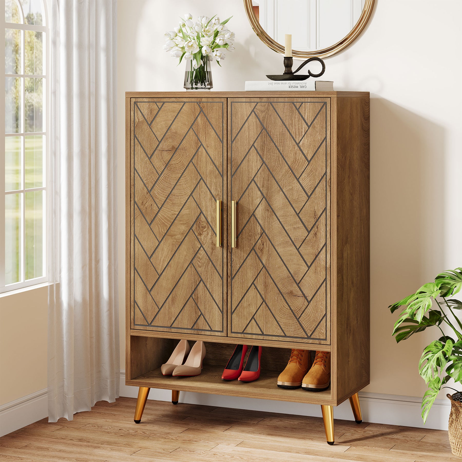 Schuhschrank aus Holz, 6-stöckiger Schuh-Organizer mit verstellbaren Regalen