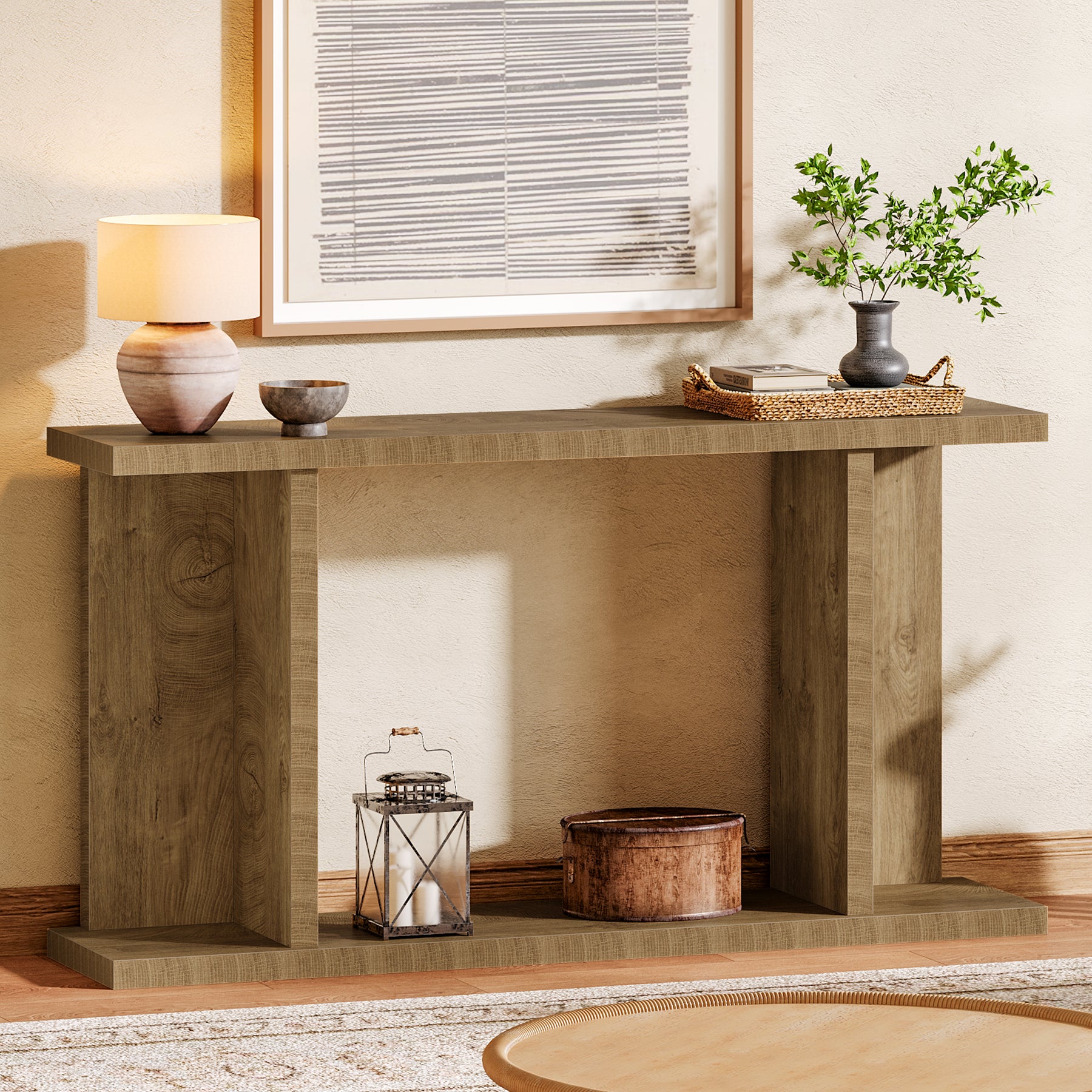 Konsolentisch 140 cm im Landhausstil, schmale 2-stufige Konsole mit Sockel