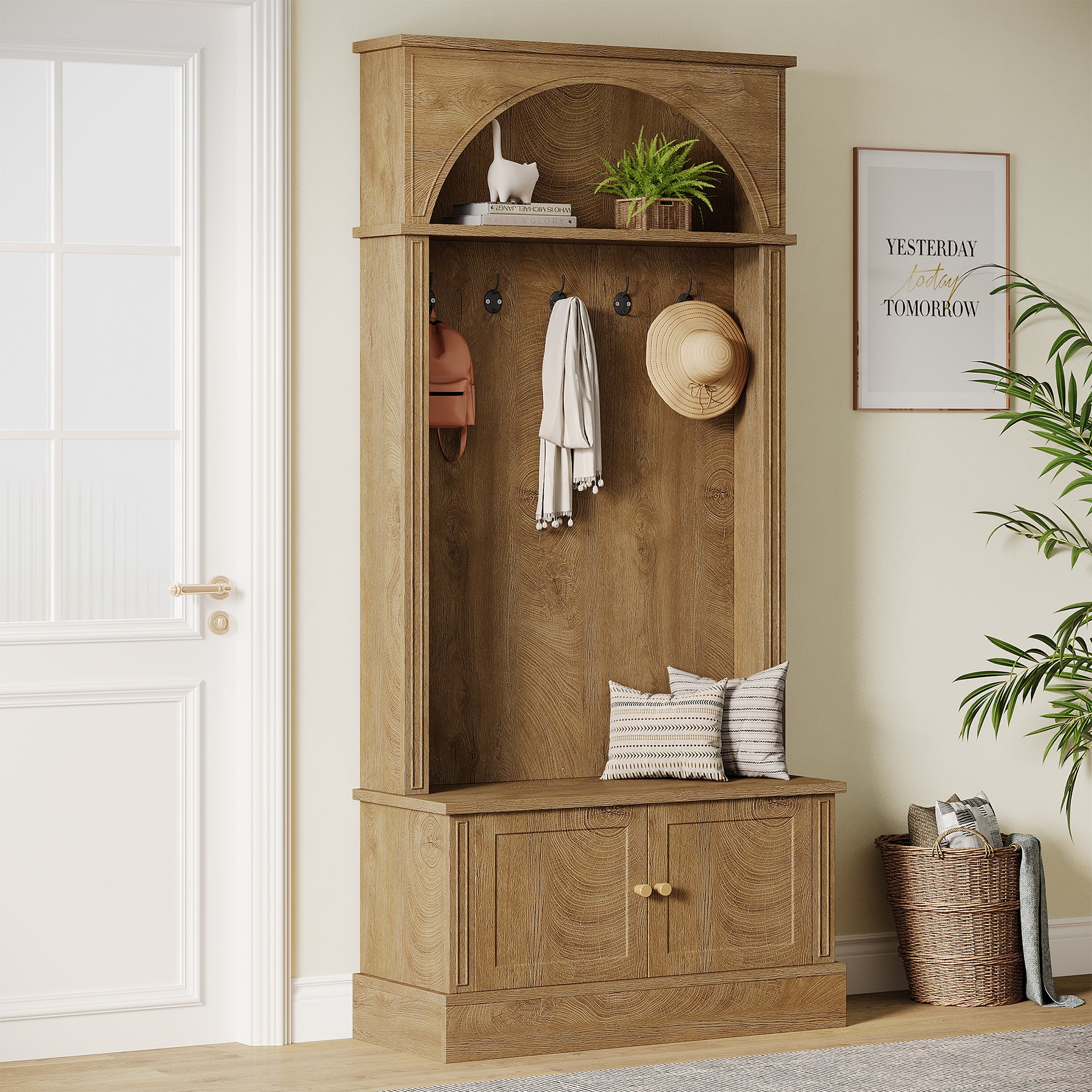 Tribesigns Garderobe mit Sitzbank & Schuhregal, Flurgarderobe 4-in-1 mit 5 Doppelhaken, verstellbare Ablagen
