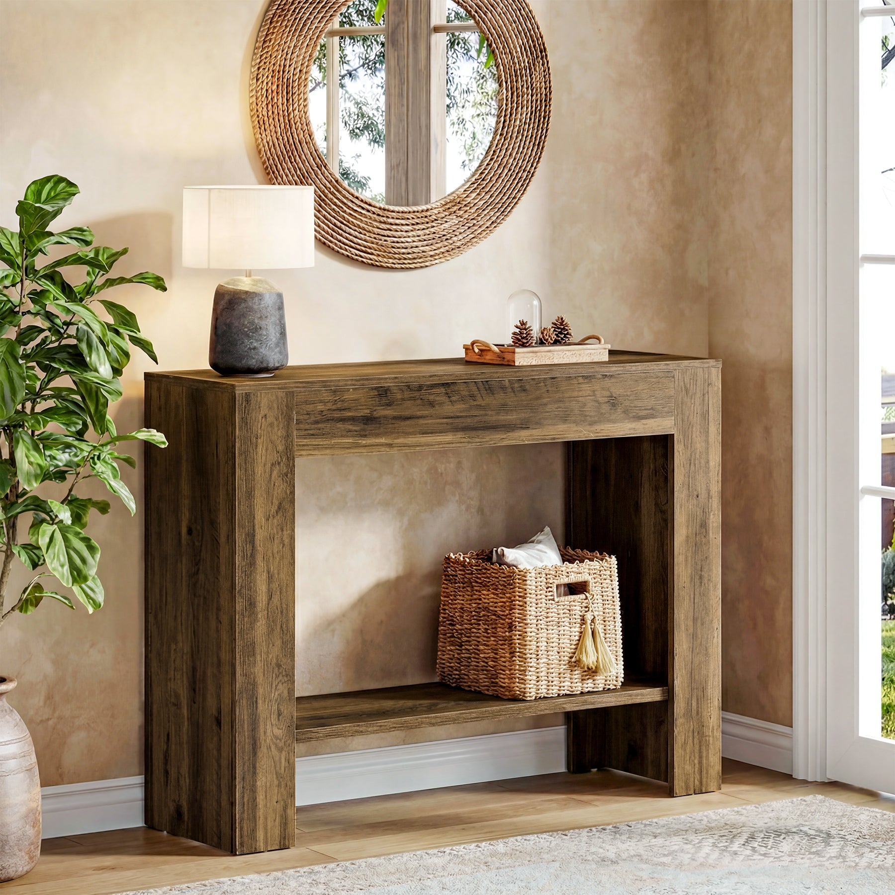 Tribesigns Schmaler Konsolentisch 105 cm, 2-stufiger Flurtisch im Landhausstil mit Ablage