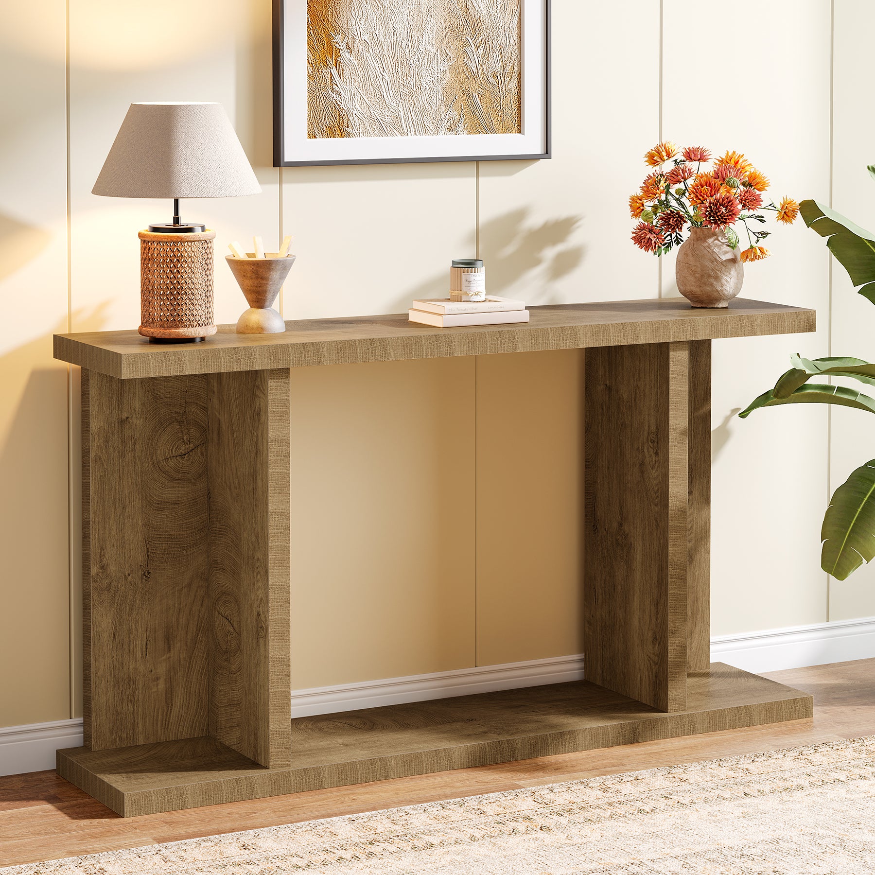 Konsolentisch 140 cm im Landhausstil, schmale 2-stufige Konsole mit Sockel