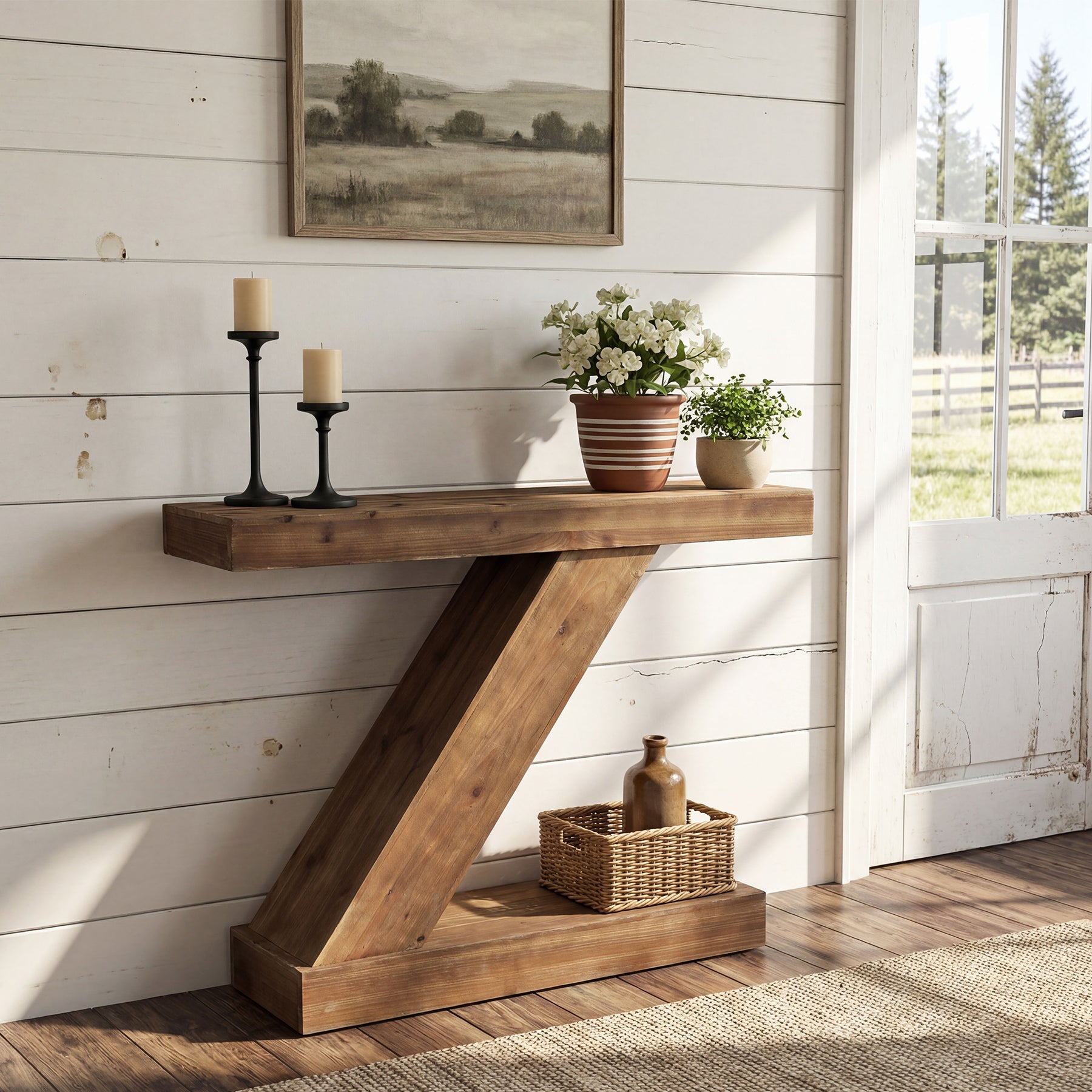 Tribesigns Z-Design Massivholz Konsolentisch 105 cm, Schmaler Flurtisch im Landhausstil