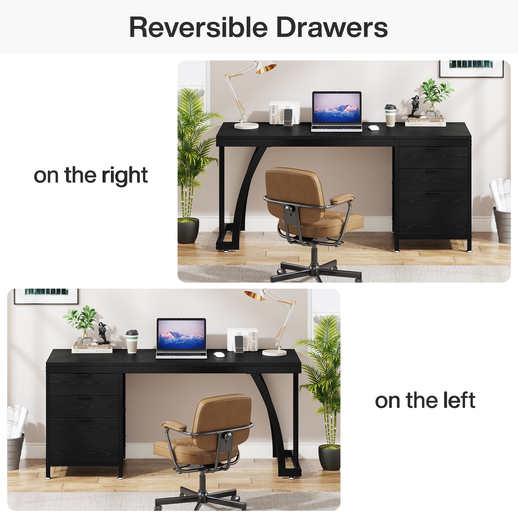 Industrieller Computertisch, 150 cm Schreibtisch mit umkehrbarem Schubladenschrank