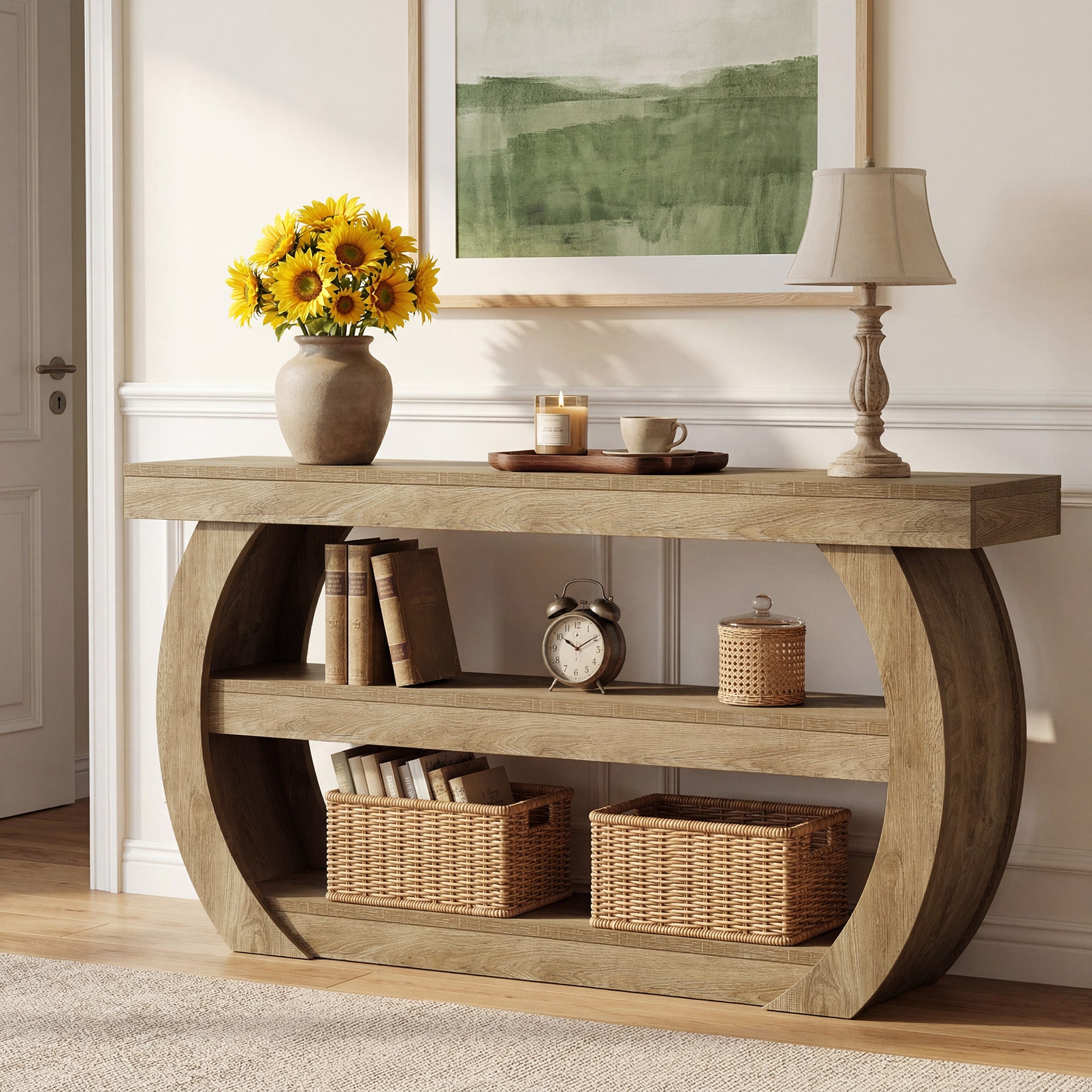 Tribesigns Konsolentisch im Landhausstil 160 cm, 3-stöckiger Flurtisch aus Holz mit Ablage