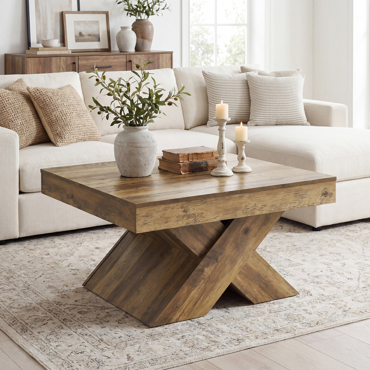 Tribesigns Quadratischer Couchtisch 80 cm, Wohnzimmertisch in Eichenop