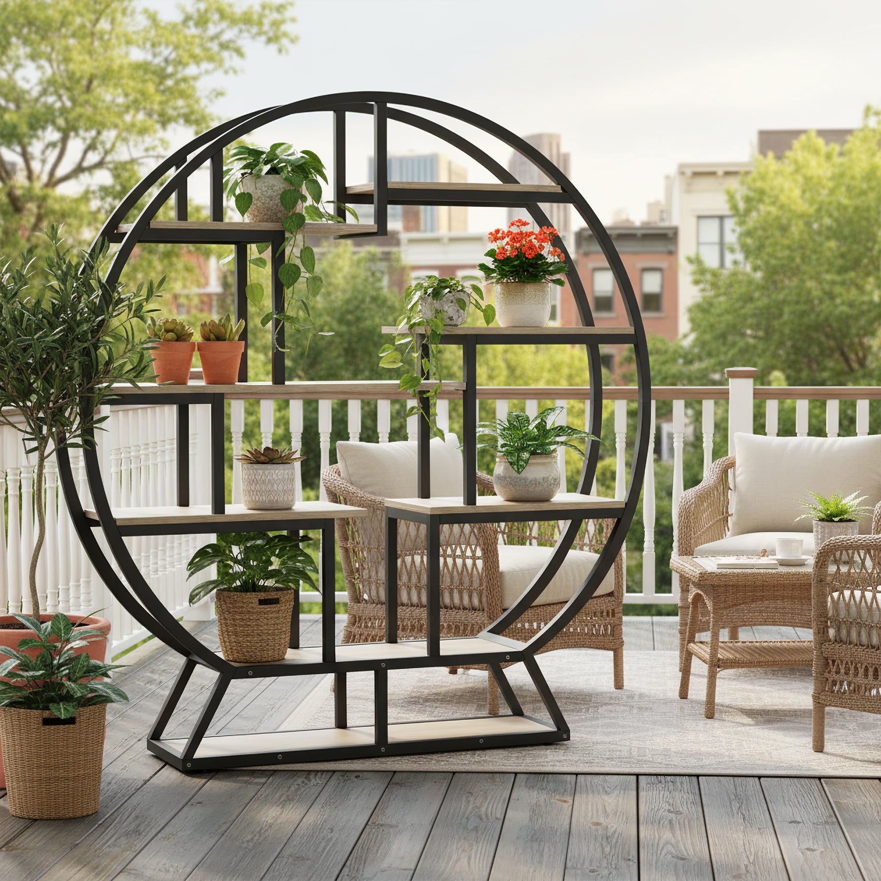 Runder Pflanzenständer, 150cm Blumentopf-Pflanzenregal mit 8 Ablagen