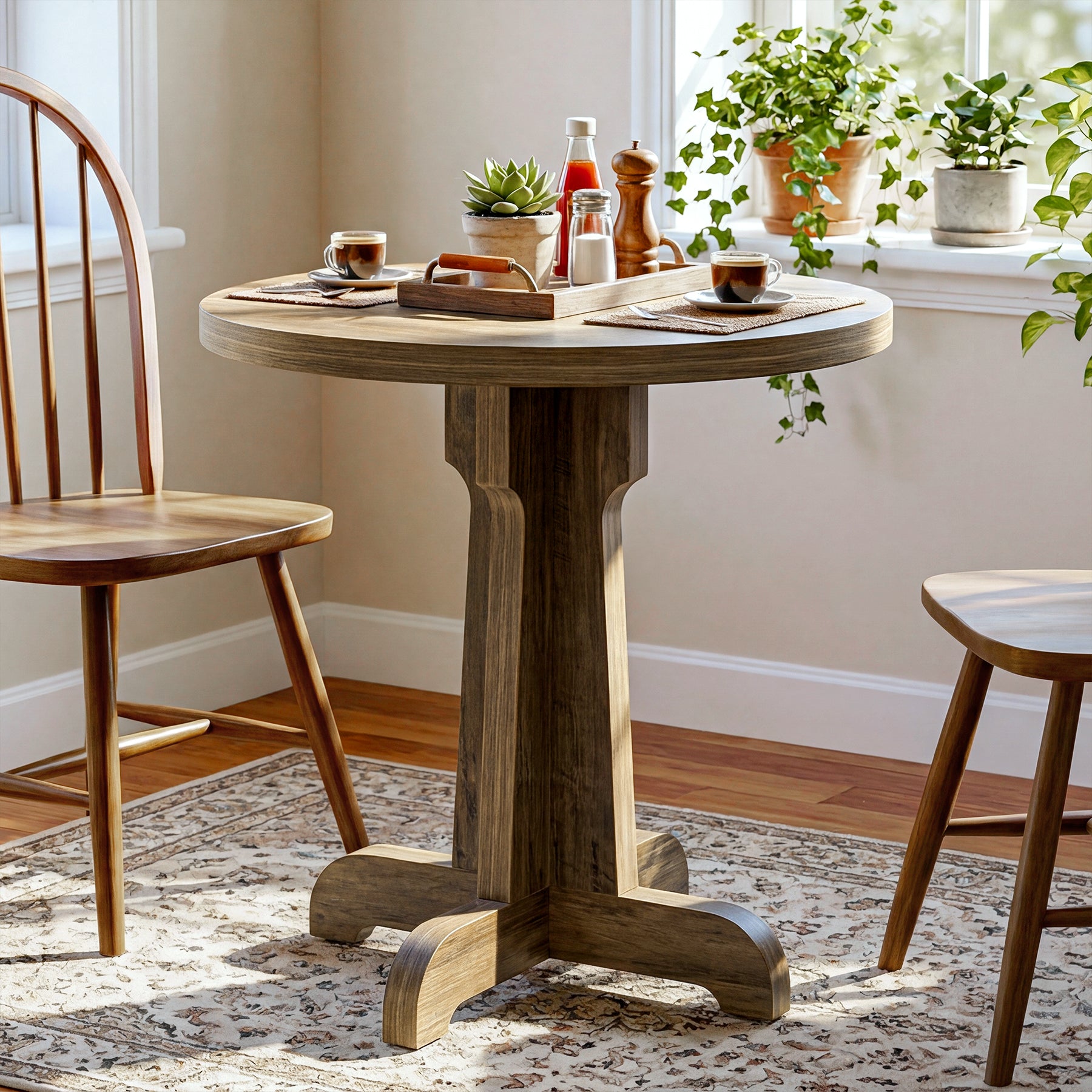 Tribesigns Runder Esstisch 60 cm für 2 Personen, Kleiner Küchentisch im Landhausstil