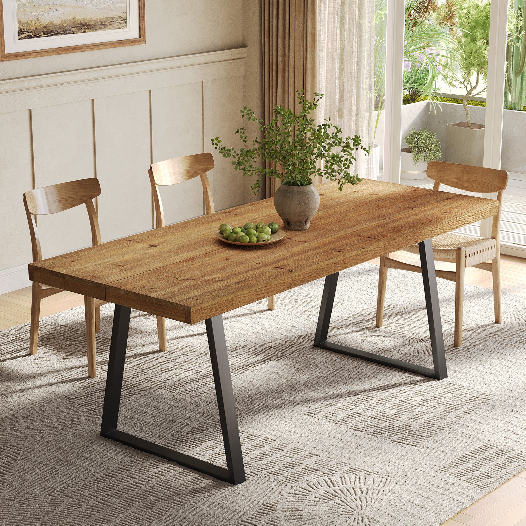 Industrieller Esstisch für 4–6 Personen, 160 cm rechteckiger Massivholz-Küchentisch mit Metallbeinen