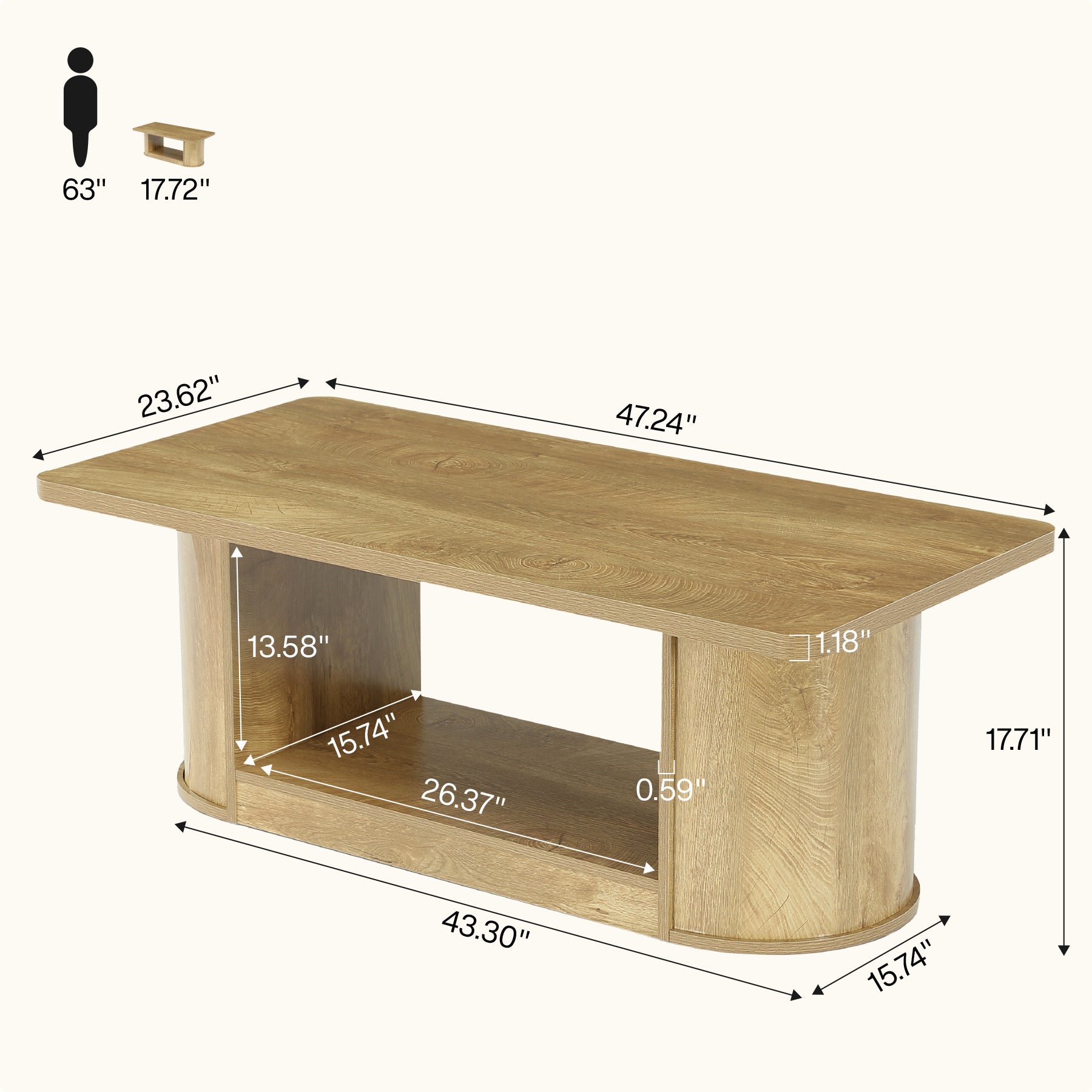 Tribesigns Couchtisch 120 cm modern mit Ablage, 2 Ebenen Wohnzimmertisch rechteckig mit Stauraum
