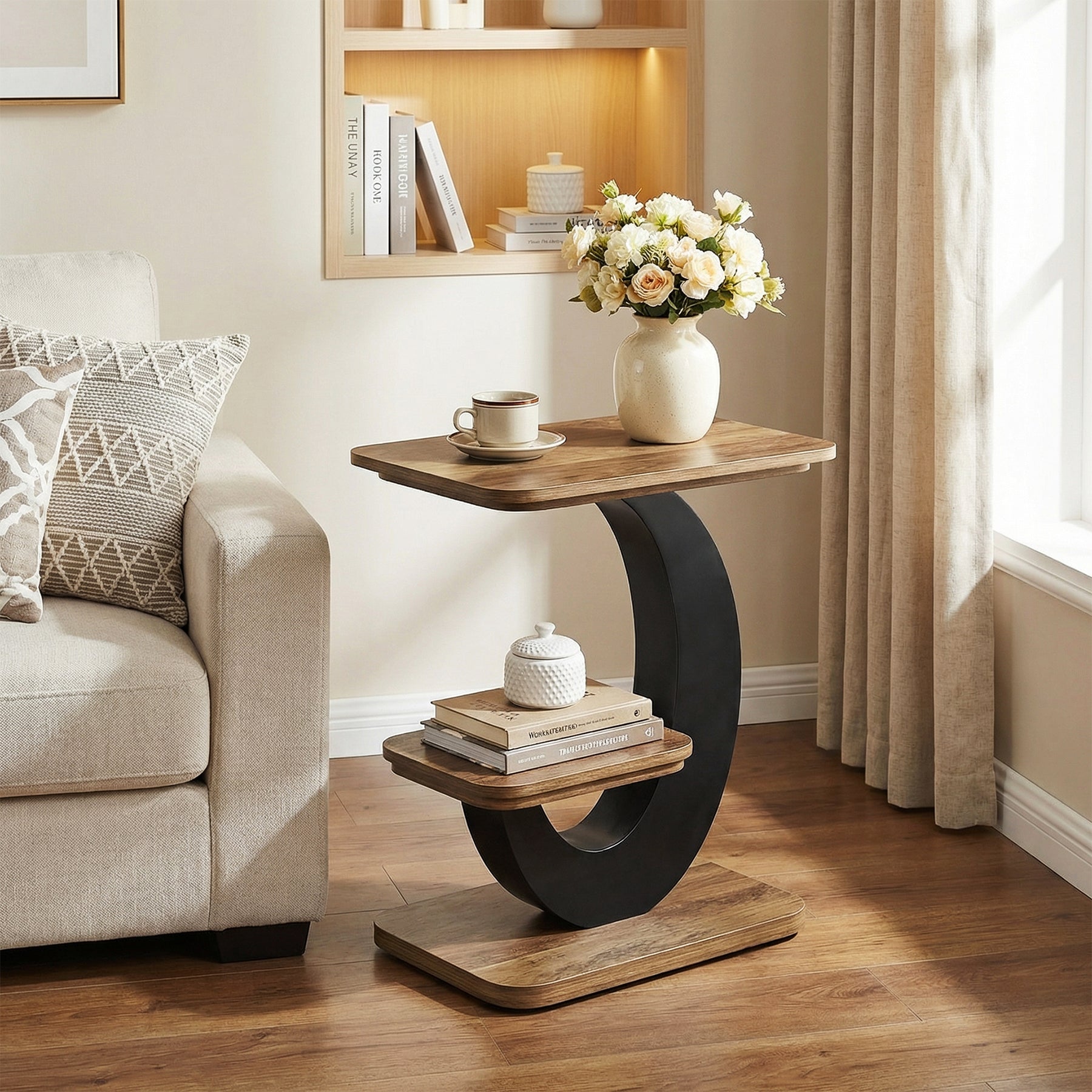 Tribesigns Beistelltisch 2 Ebenen, Kleiner Sofatisch im Industrial-Design mit Metallrahmen, kompakter Couchtisch für Wohnzimmer
