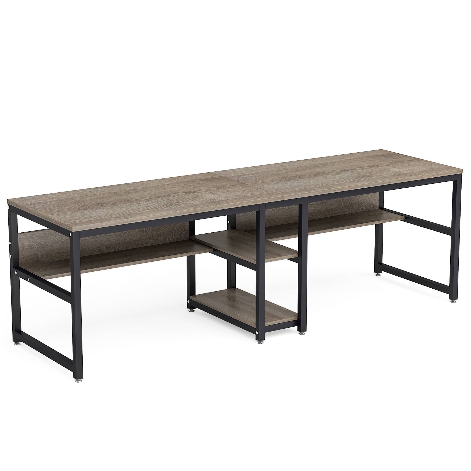 200cm Zwei-Personen-Schreibtisch, Computertisch, Doppelarbeitsplatz mit Regalen