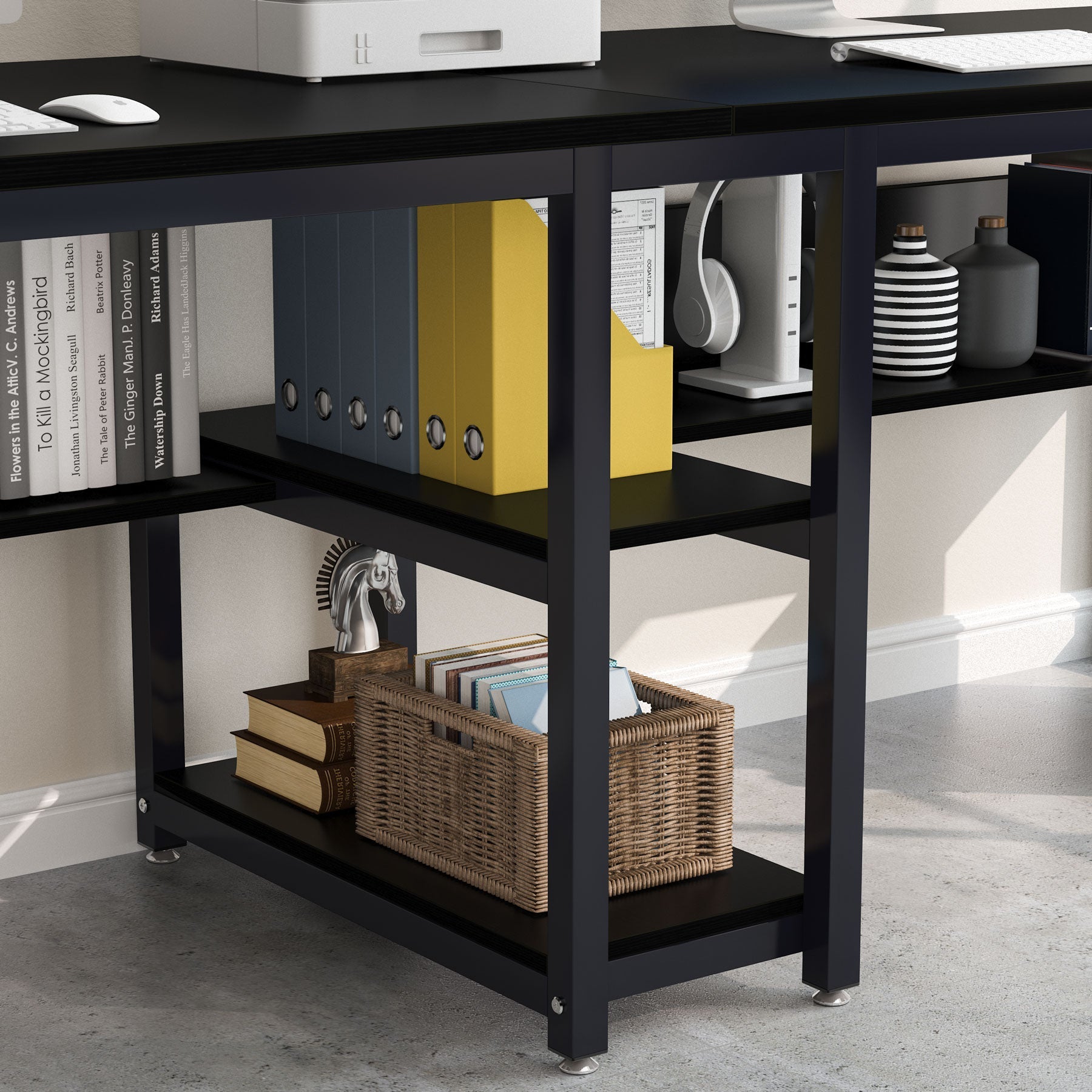 200cm Zwei-Personen-Schreibtisch, Computertisch, Doppelarbeitsplatz mit Regalen