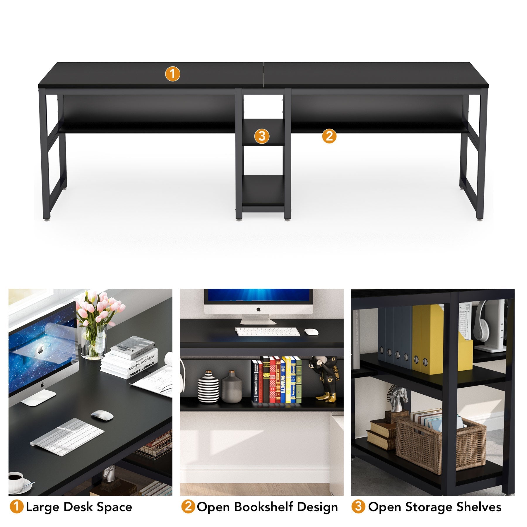 200cm Zwei-Personen-Schreibtisch, Computertisch, Doppelarbeitsplatz mit Regalen