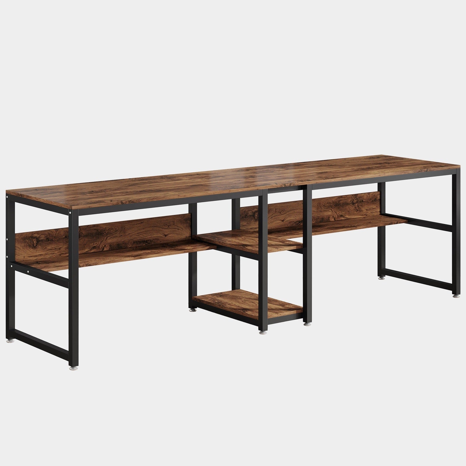 200cm Zwei-Personen-Schreibtisch, Computertisch, Doppelarbeitsplatz mit Regalen