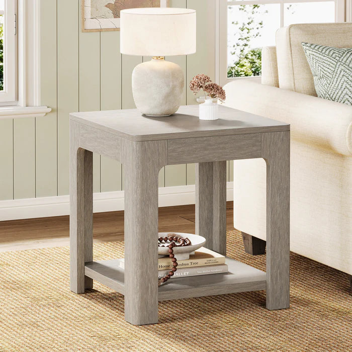 55 cm Beistelltisch, quadratischer Nachttisch mit zwei Ebenen und Ablagefläche