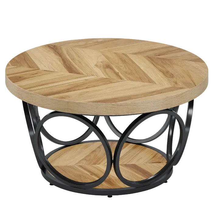 80 cm Runder Holztisch, 2-Ebenen Lagerung, Moderne Einfache Braune Teetisch