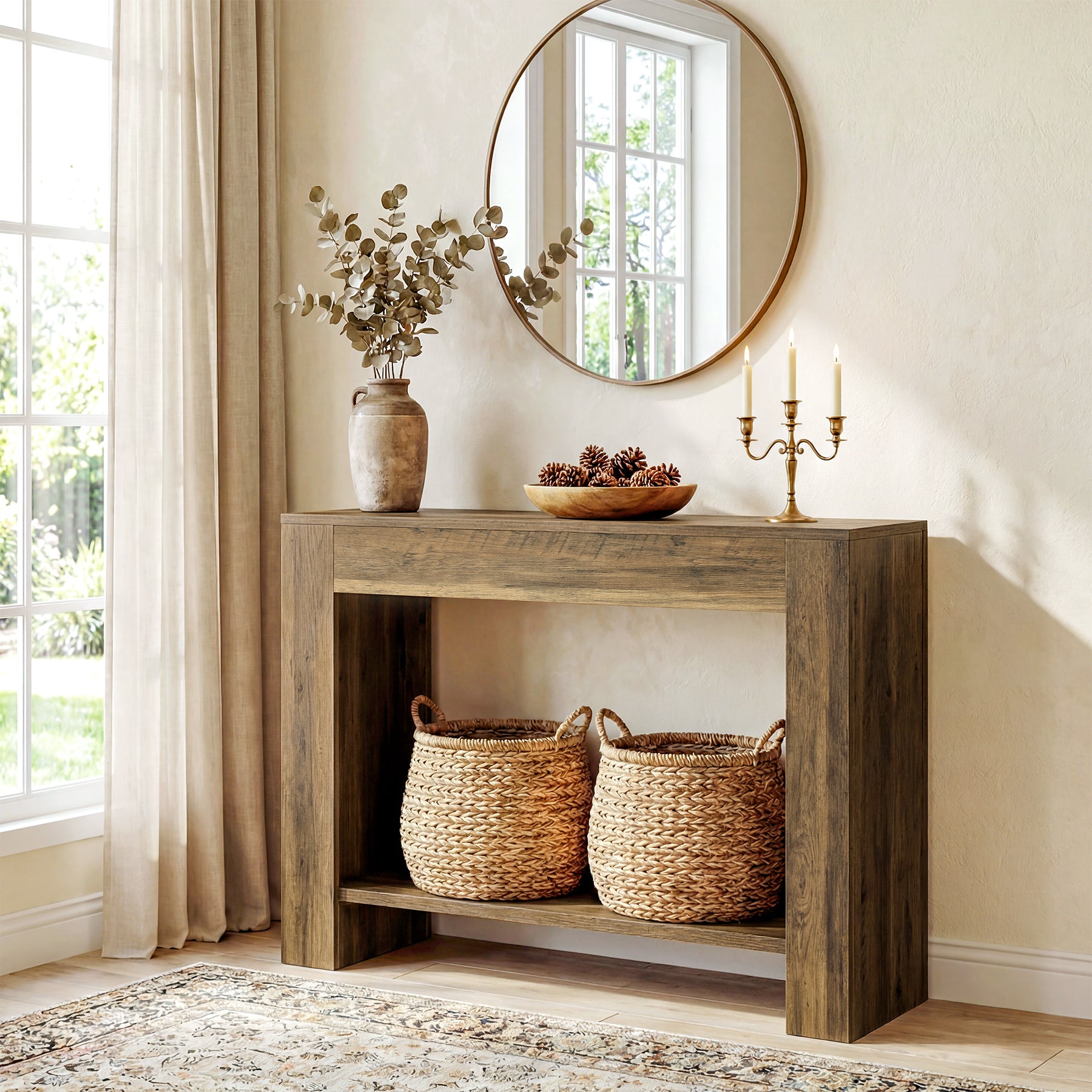 Tribesigns Schmaler Konsolentisch 105 cm, 2-stufiger Flurtisch im Landhausstil mit Ablage