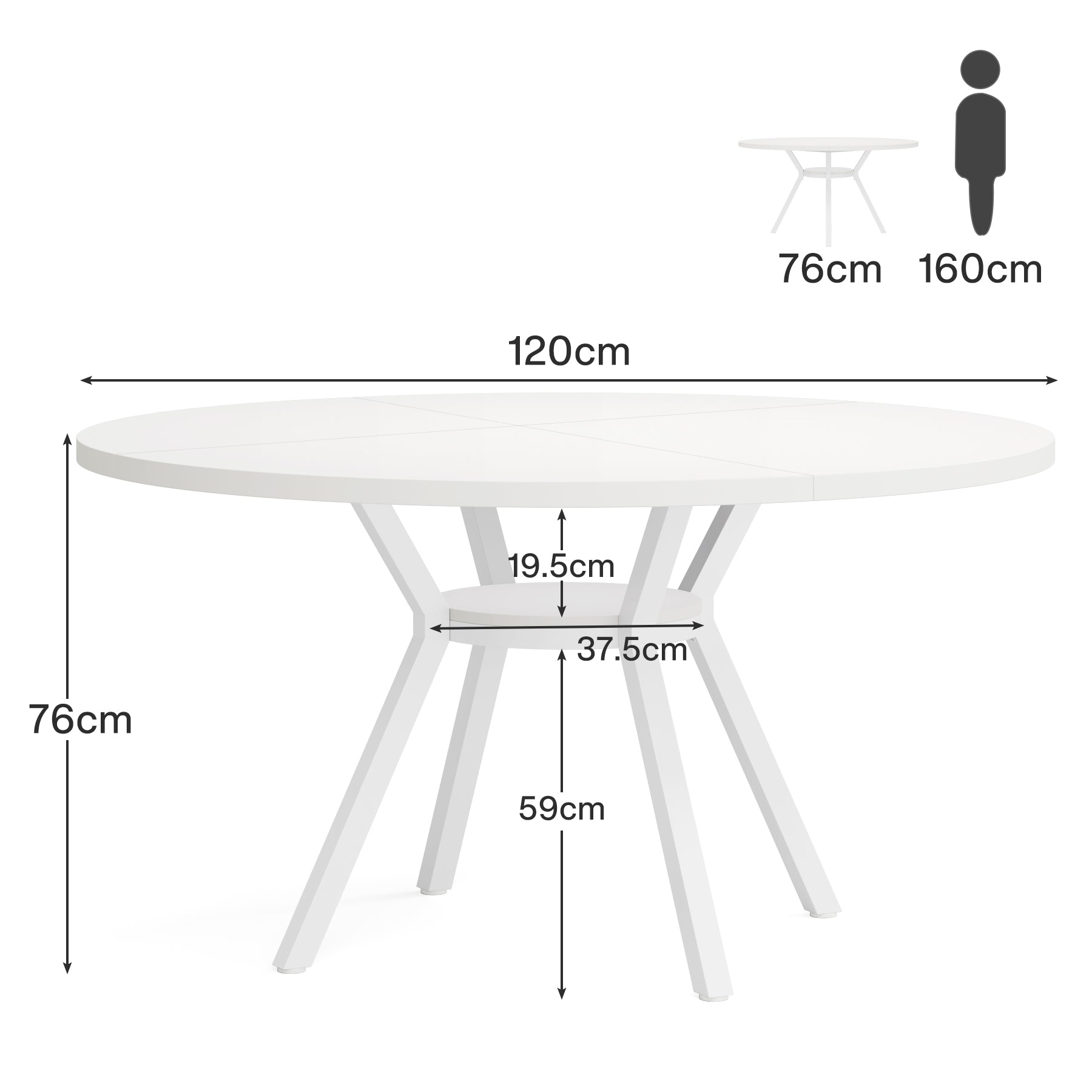 120 cm Runder Esstisch für 4 Personen, Küchentisch mit Metallgestell und Ablagefach