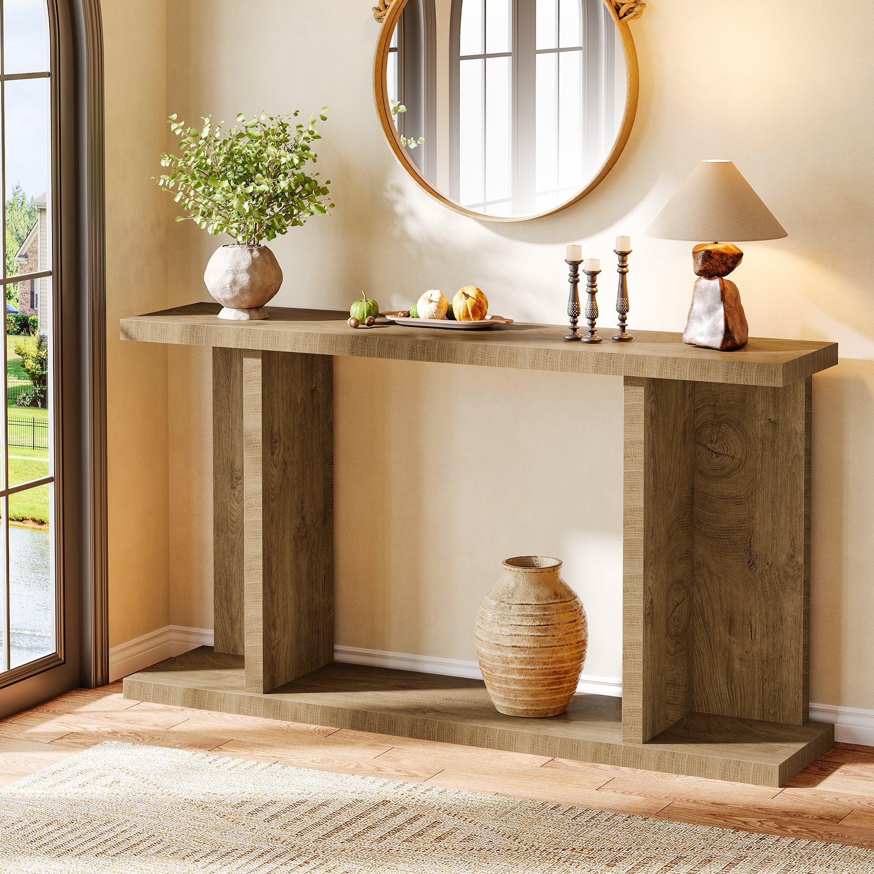 Konsolentisch 140 cm im Landhausstil, schmale 2-stufige Konsole mit Sockel