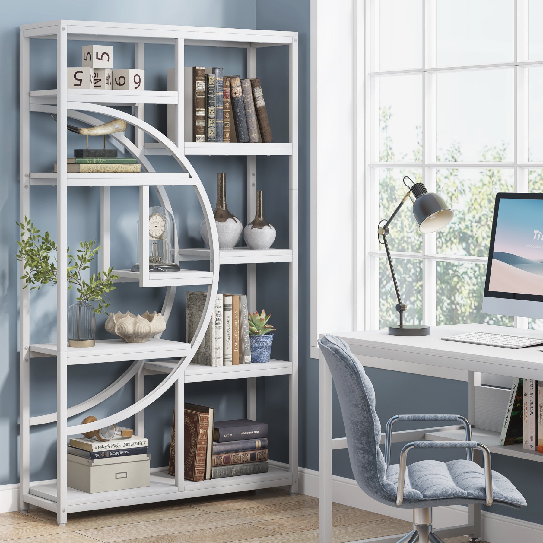 Freistehendes Bücherregal, 175 cm Etagere-Bücherregal mit 9 offenen Regalen