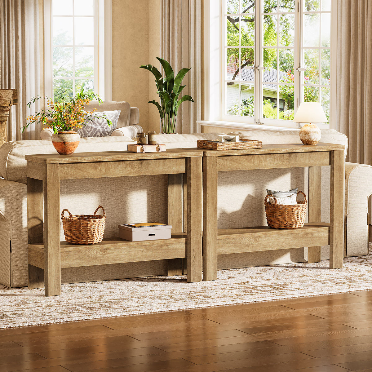 Tribesigns Konsolentisch 105 cm, Schmaler Flurtisch im Landhausstil mit 2 Ablagen