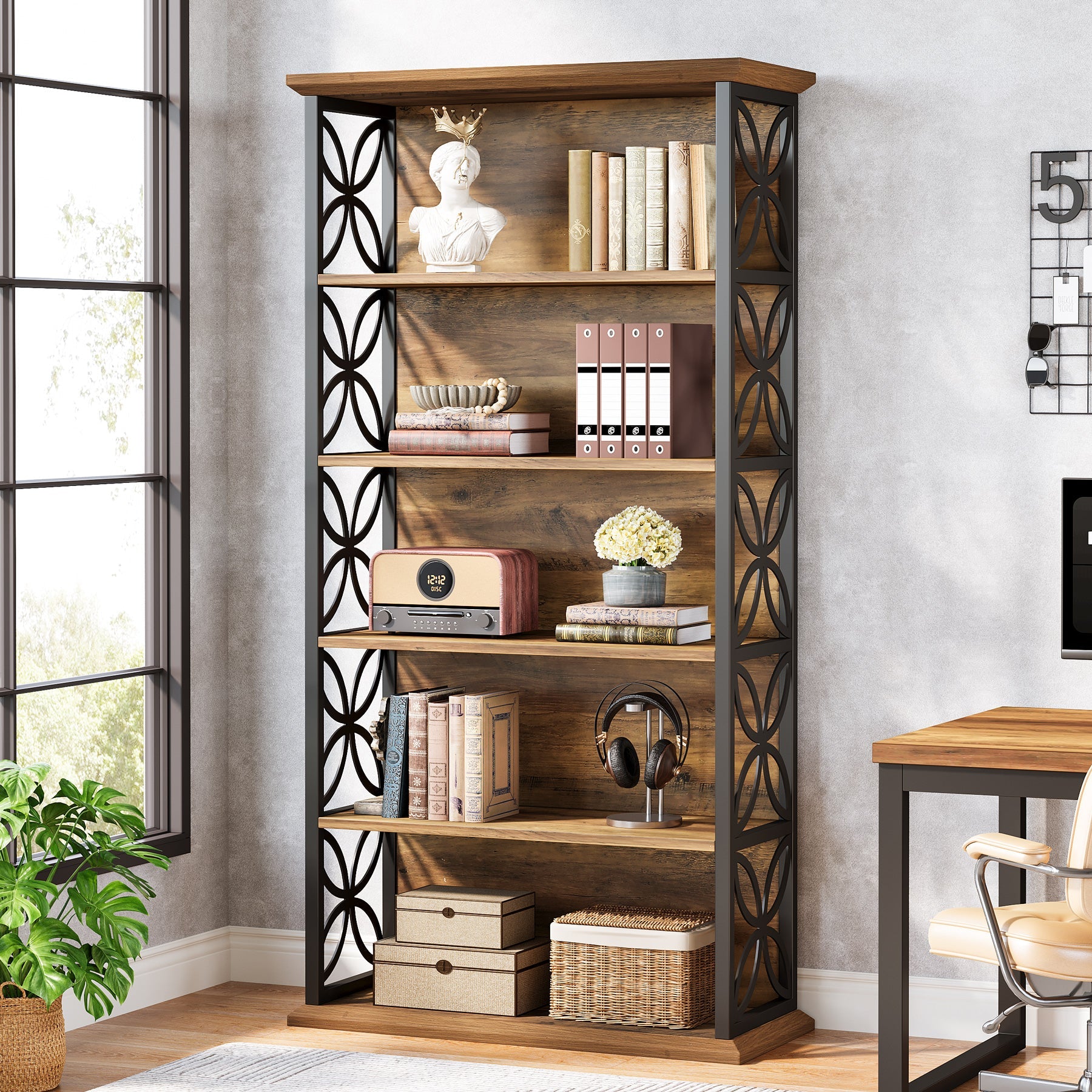 Industrielles 6-Fach-Bücherregal – 71" Hohes Bücherdisplay mit Metallrahmen