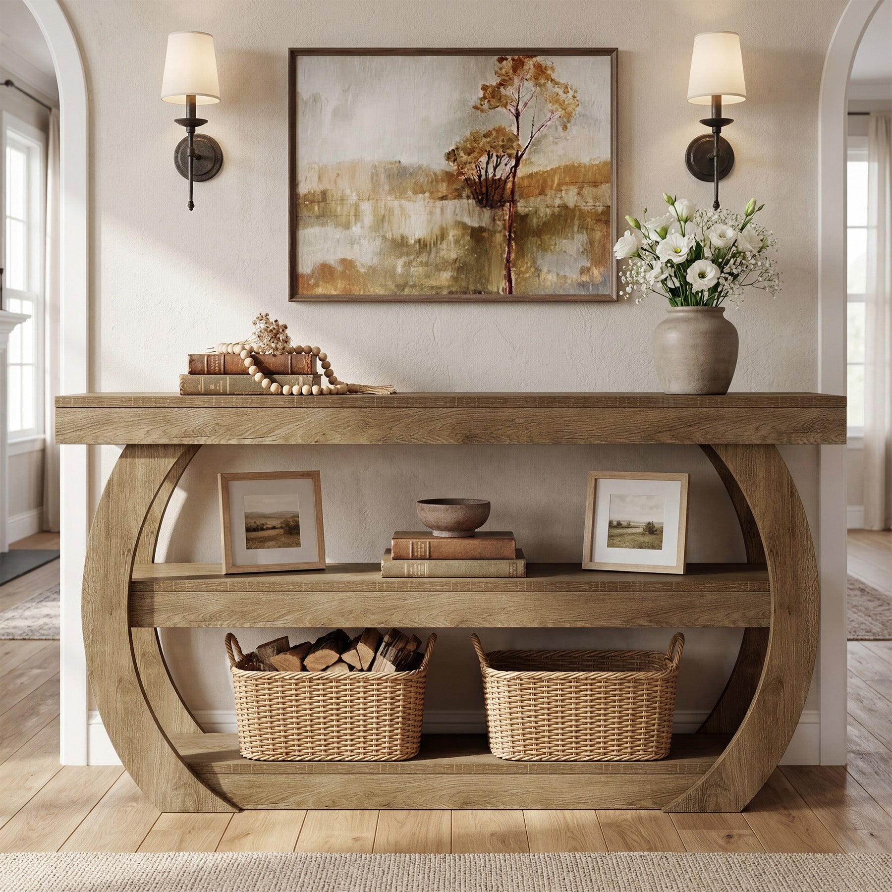 Tribesigns Konsolentisch im Landhausstil 160 cm, 3-stöckiger Flurtisch aus Holz mit Ablage