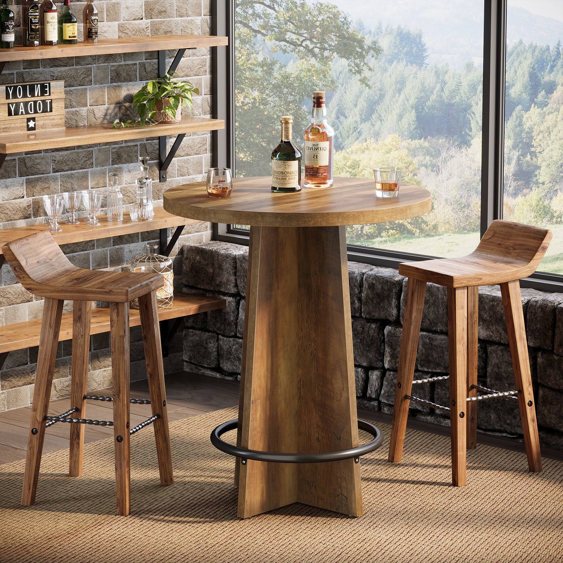 Runder Bartisch 95 cm hoch, Bistrotisch aus Holz mit Metall-Fußstütze