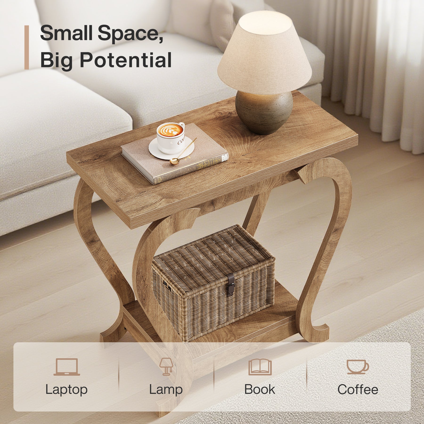 Tribesigns schmaler Beistelltisch mit Ablage, 2-stufiger Endtisch für kleine Räume, Nachttisch platzsparend