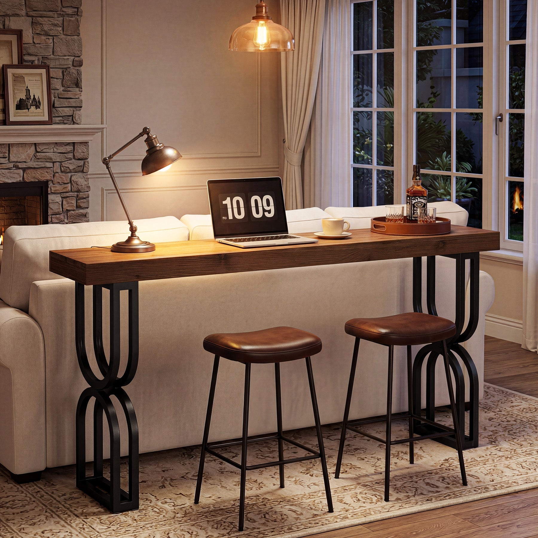 Tribesigns Konsolentisch aus Massivholz, 150 cm schmaler Flurtisch im Industrial-Stil mit U-förmigen Metallbeinen