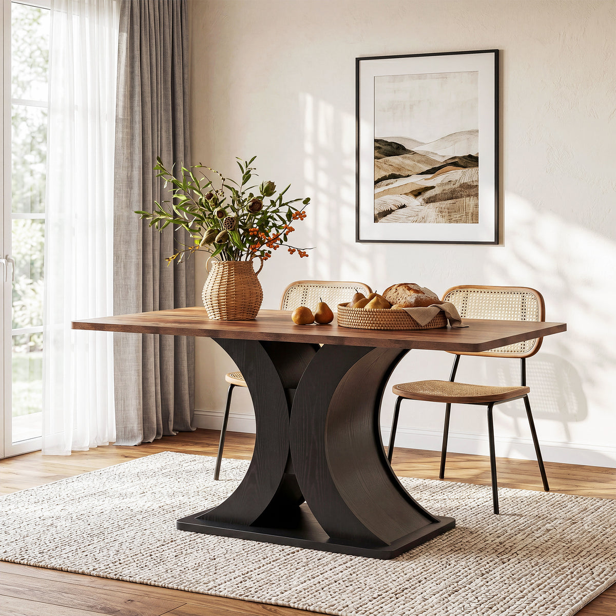 Tribesigns Esstisch 140 cm für 4–6 Personen, Rechteckiger Küchentisch im Landhausstil mit stabilem Metall-Sockel
