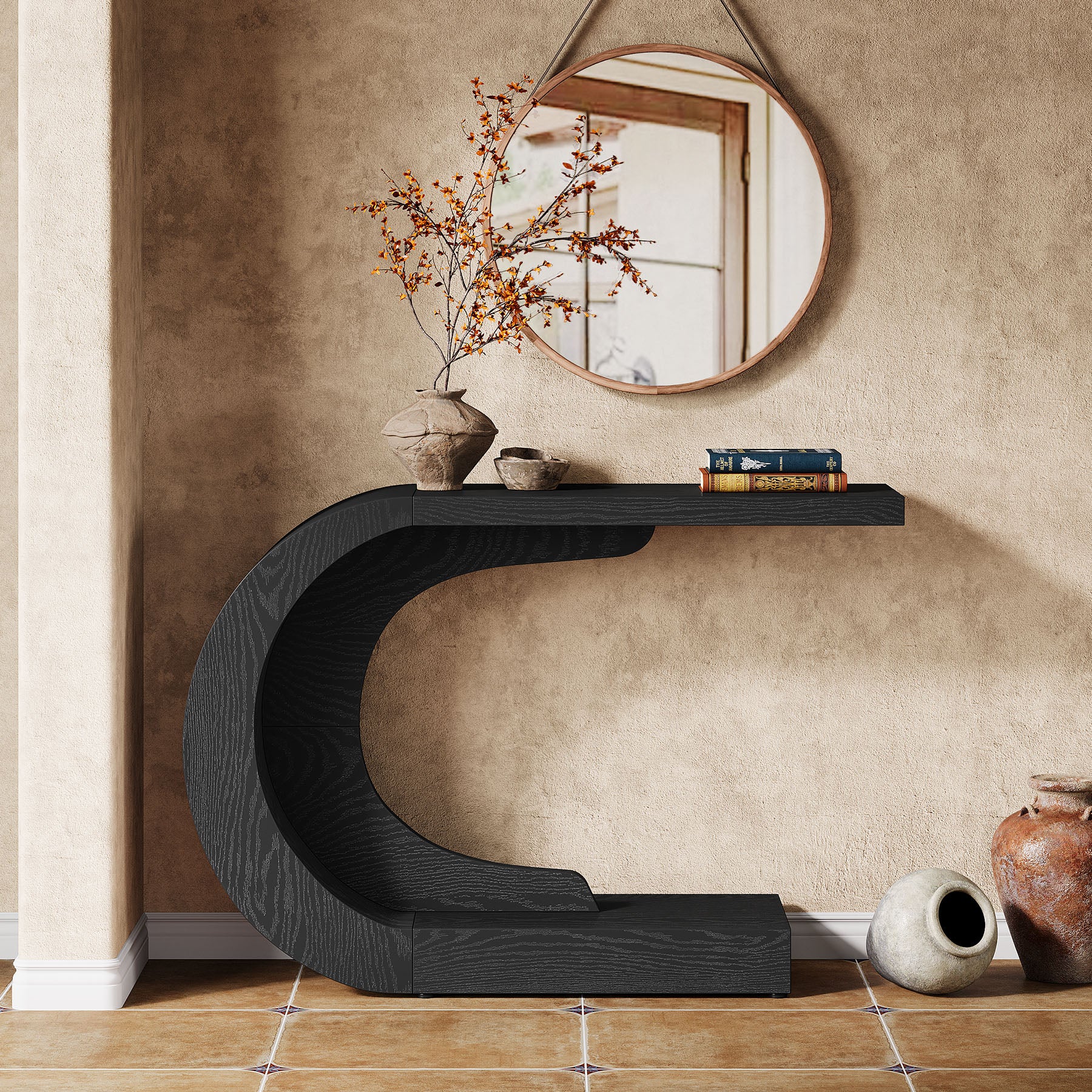 110 cm C-förmiger Mid-Century Modern-Konsolentisch für den Eingangsbereich