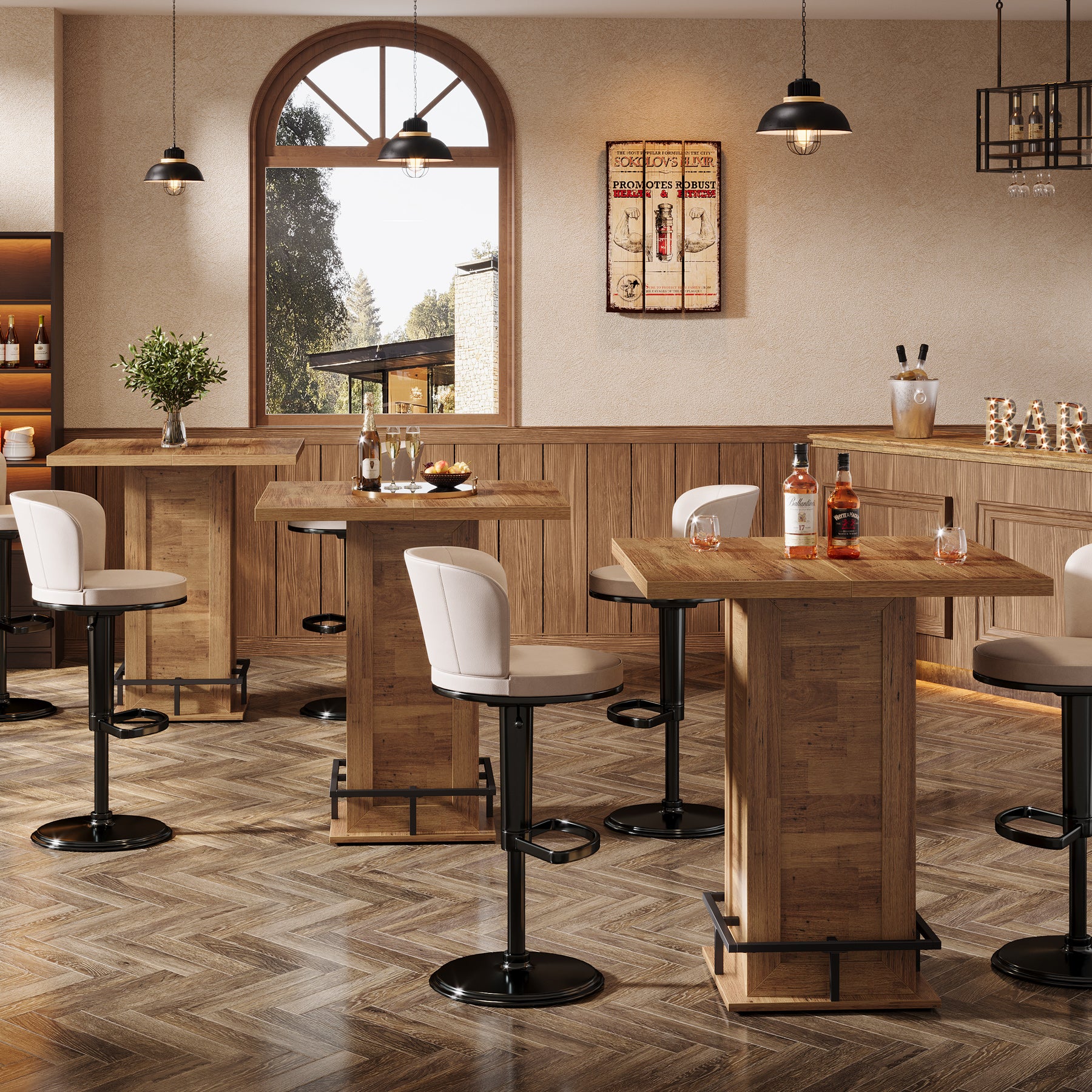 Tribesigns Quadratischer Bartisch 100 cm, Stehtisch mit Fußablage, kompakter Küchentisch im Industrial-Design