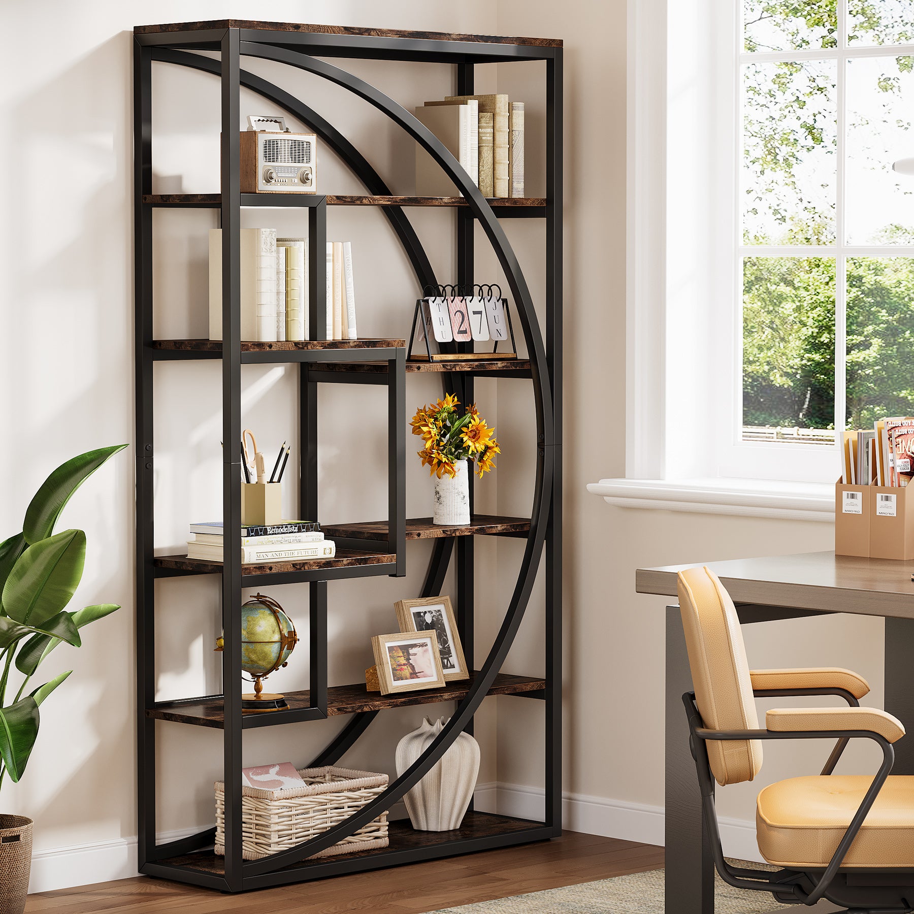 Bücherregal - Industrielles 5-stöckiges Bücherregal, mit 8 offenen Regalböden