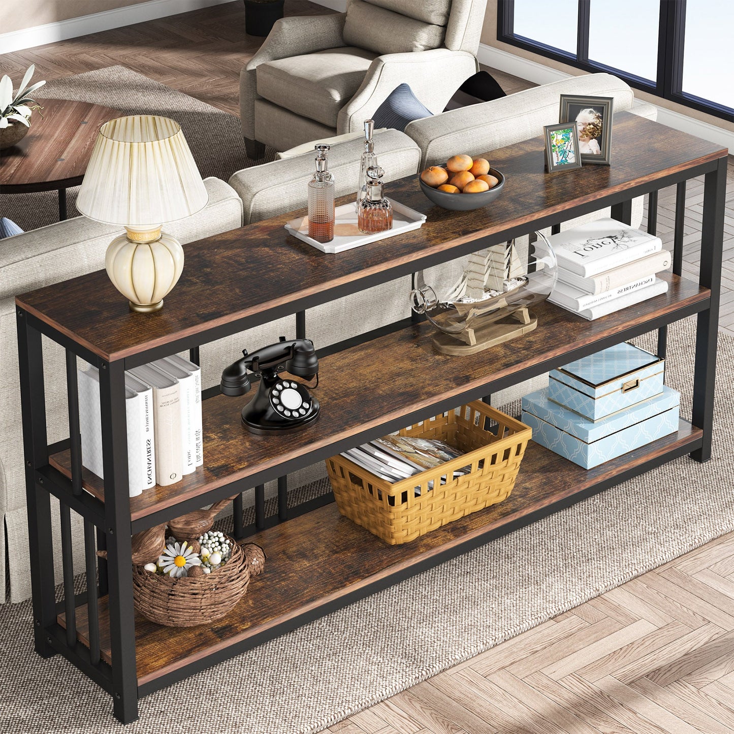 Console Table, 70.9" Sofa Table, 3 Tiers Narrow Long Sofa Table Tribesigns
