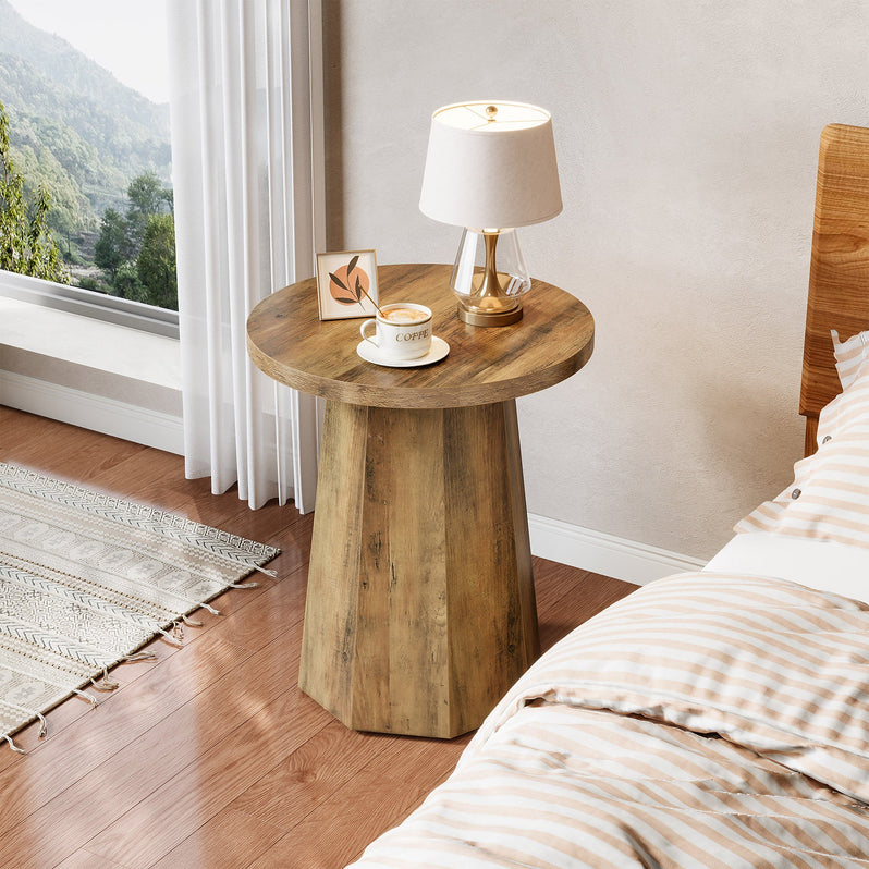 Runder Beistelltisch, Couch-Beistelltisch aus Holz mit achteckigem Sockel