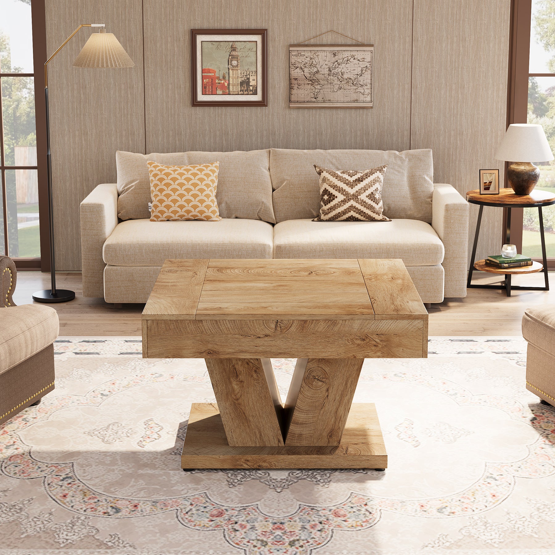 Couchtisch aus Holz, 80cm moderner Mitteltisch, Cocktail-Teetisch