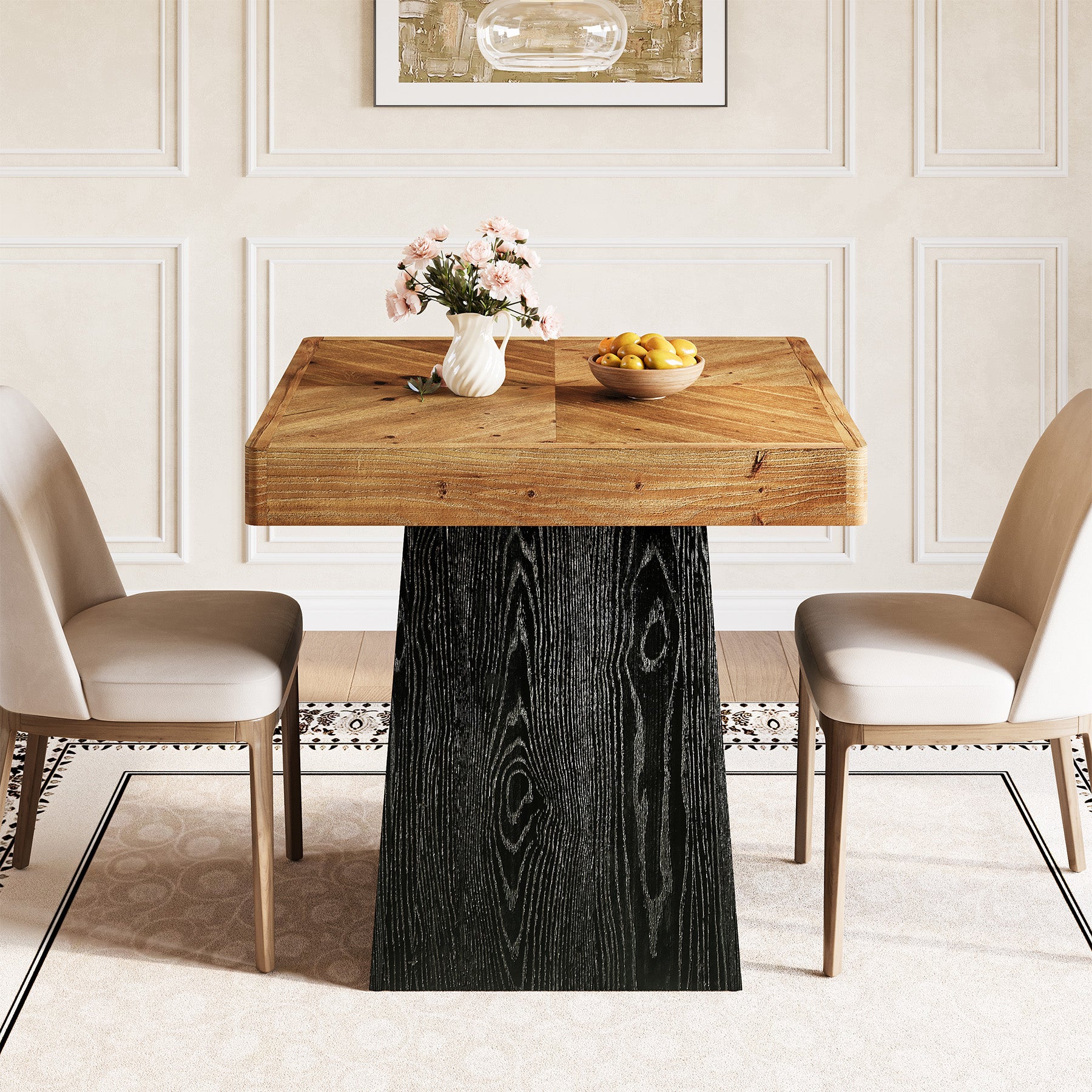 Tribesigns Quadratischer Esstisch aus Massivholz 80 cm für 2–4 Personen, Landhaus Küchentisch mit stabilem Sockel