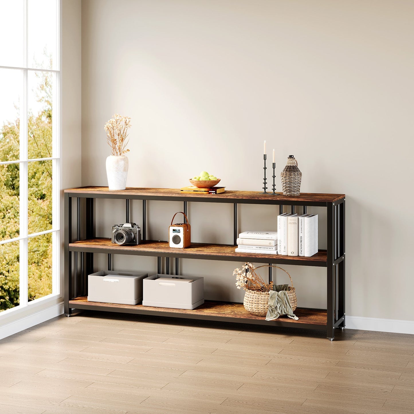 3-Tier Console Table, 70.9" Long Sofa Table Behind Couch Tribesigns