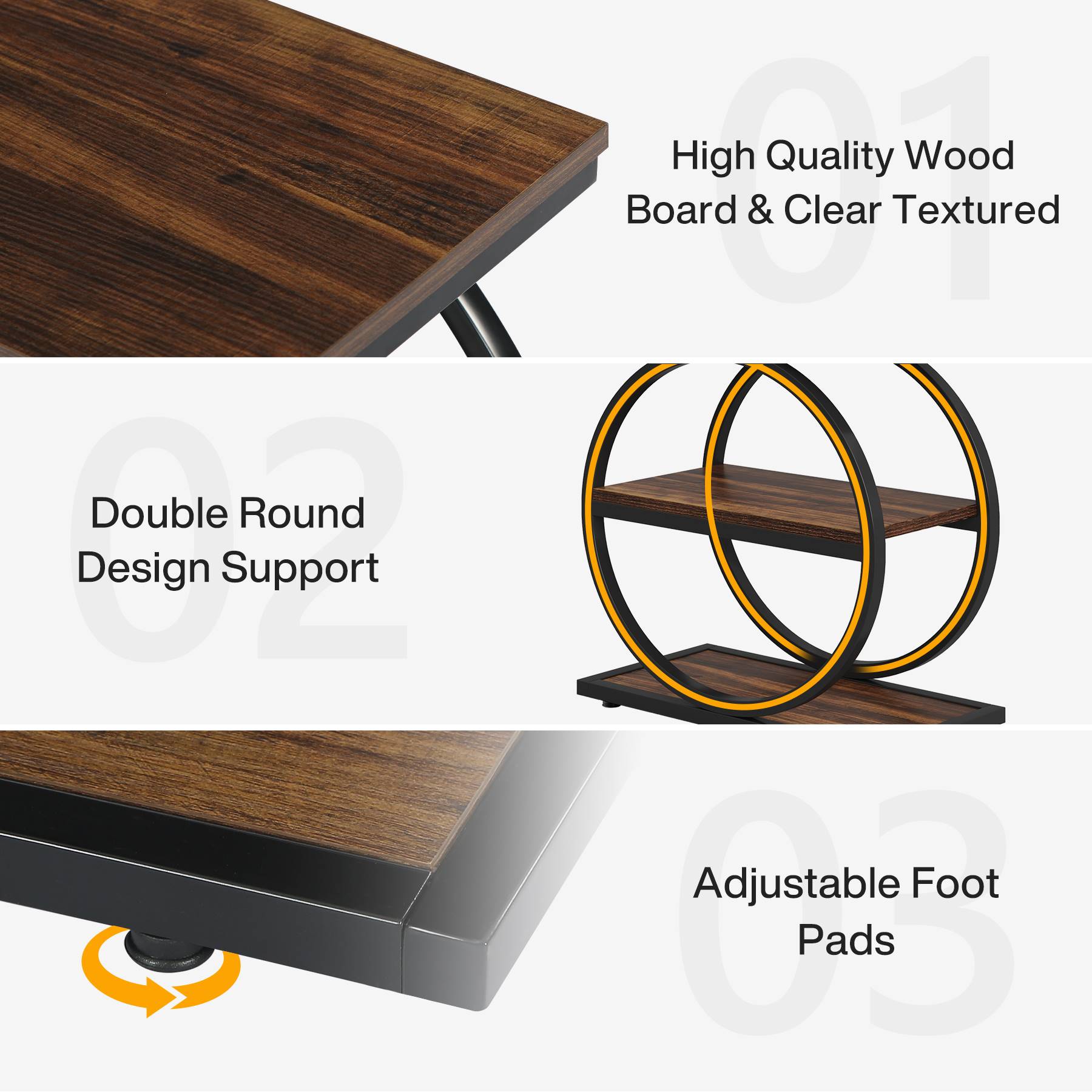 3-stöckiger Beistelltisch, industrieller Sofa-Beistelltisch mit rundem Metallrahmen