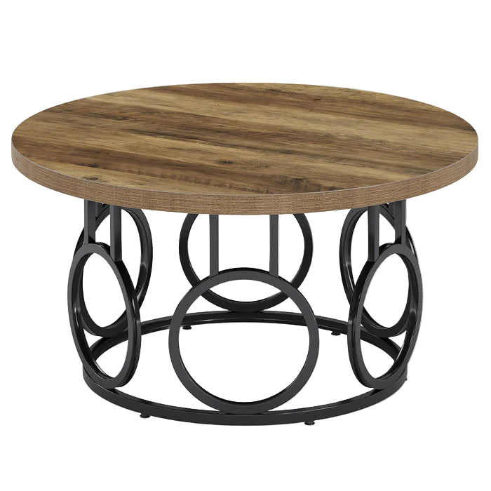 Runder Couchtisch 80 cm, Wohnzimmertisch aus Holz mit Metallfuß