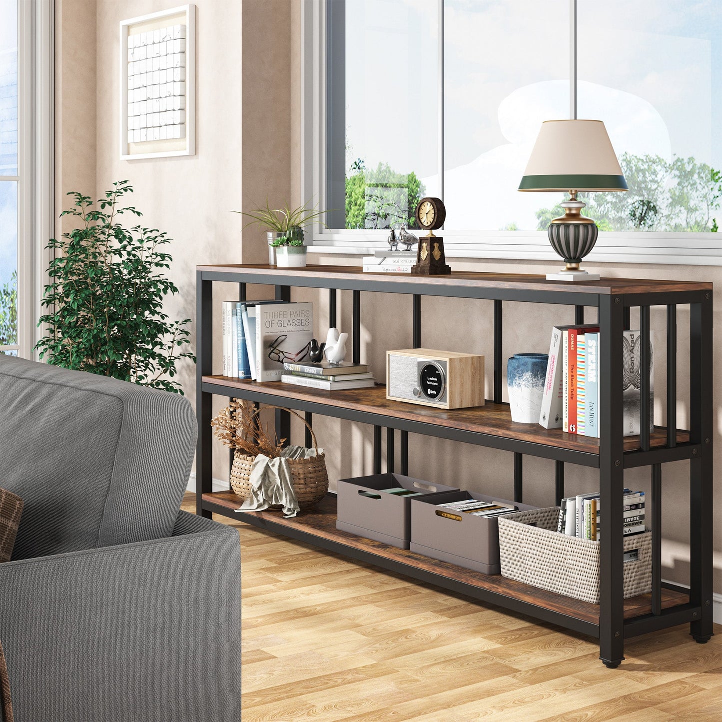 Console Table, 70.9" Sofa Table, 3 Tiers Narrow Long Sofa Table Tribesigns