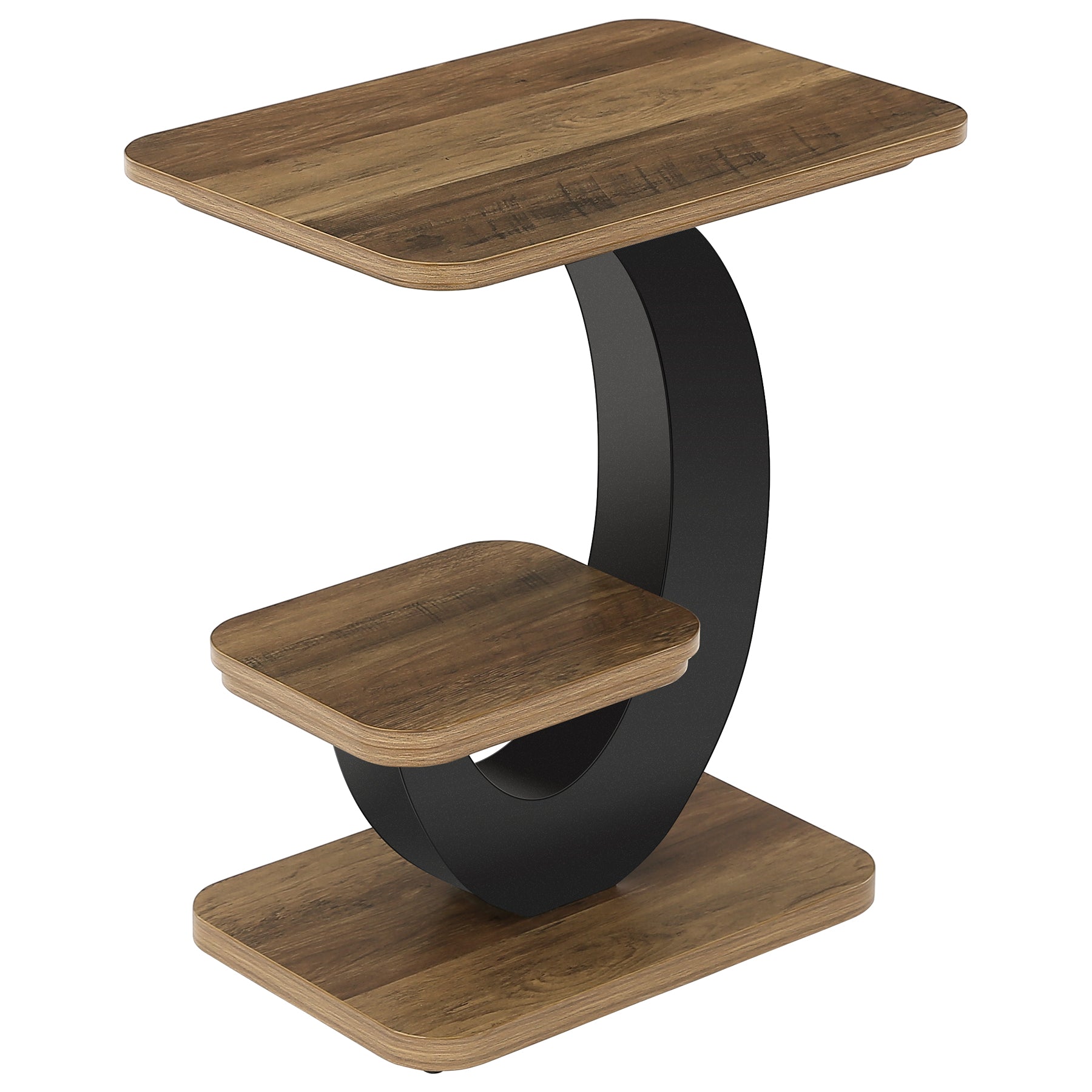 Beistelltisch 2 Ebenen, Kleiner Sofatisch im Industrial-Design mit Metallrahmen, kompakter Couchtisch für Wohnzimmer