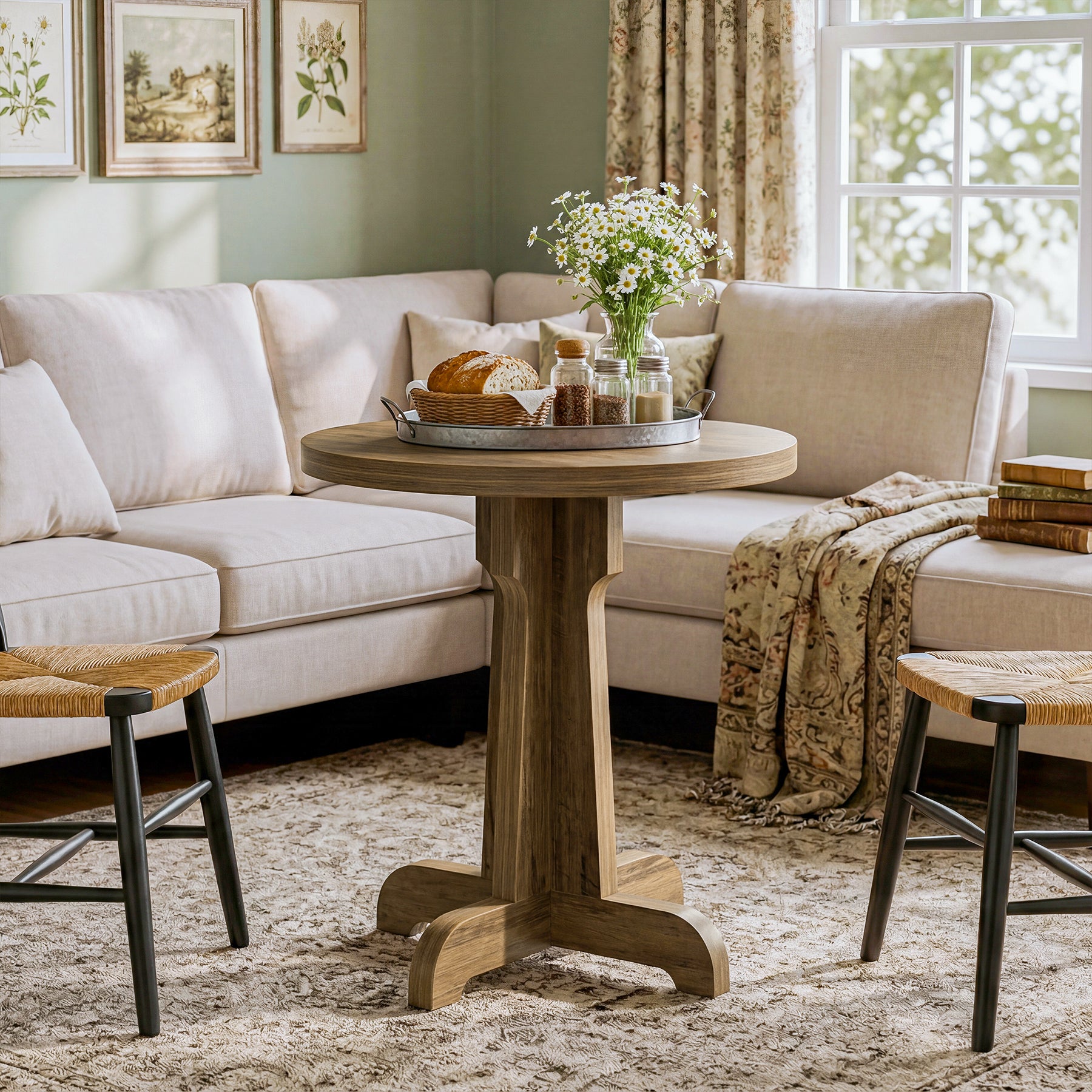 Tribesigns Runder Esstisch 60 cm für 2 Personen, Kleiner Küchentisch im Landhausstil