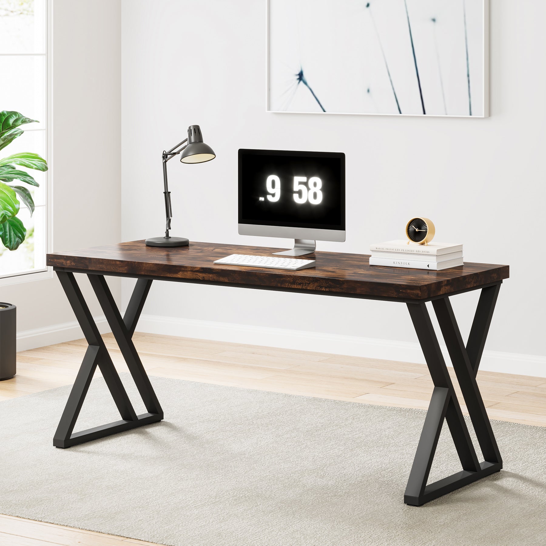 Tribesigns Schreibtisch 140 cm mit Z-Metallbeinen, stabiler Computertisch für Home Office & Büro