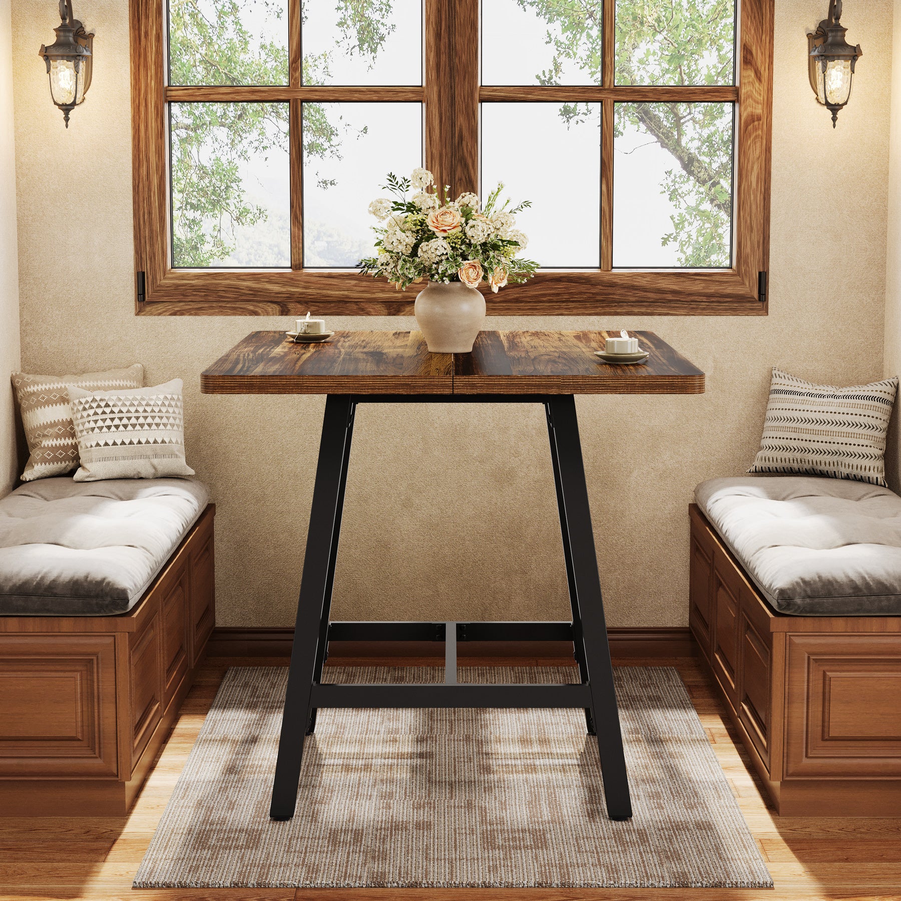 Quadratischer Bartisch im Industriedesign, Hoher Stehtisch mit verstärkter Tischplatte für Küche & Wohnzimmer