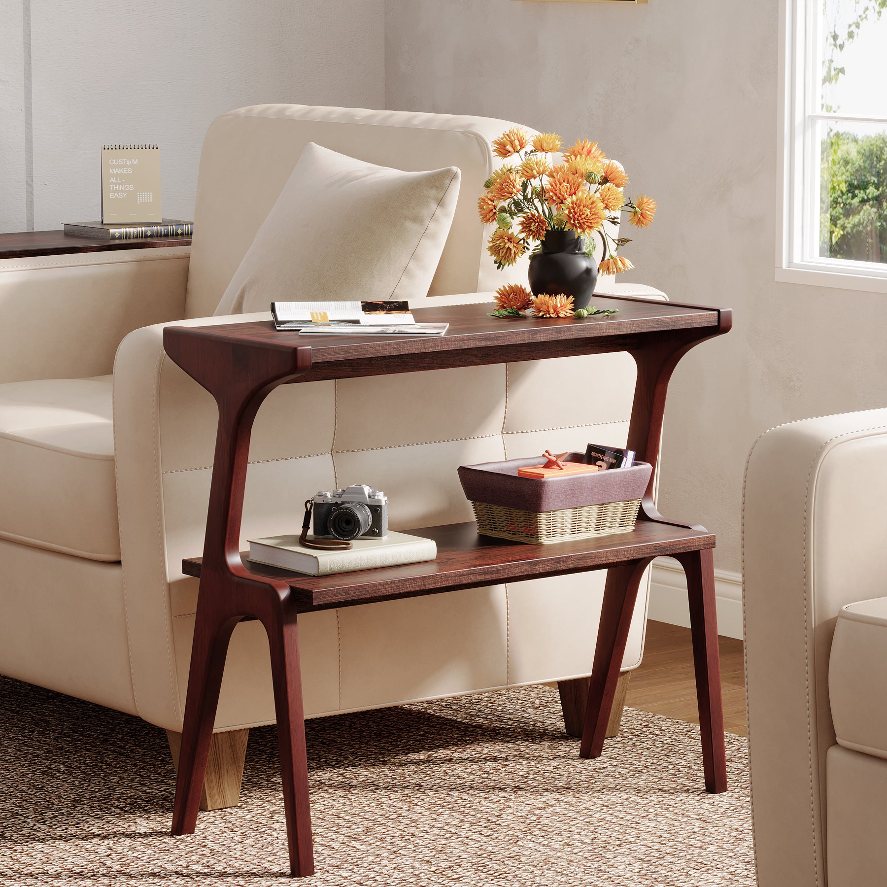 Tribesigns Schmaler Beistelltisch aus Massivholz, 2-stufiger Nachttisch mit modernem Design